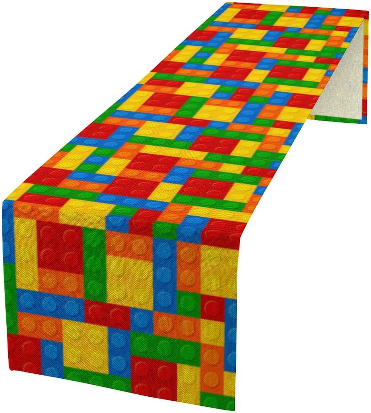 Building Blocks Table Runner Funny Celebration Party Birthday Party for Kids Teens Table Runner for Kitchen Picnic Home LivingRoom 13x60 Inch