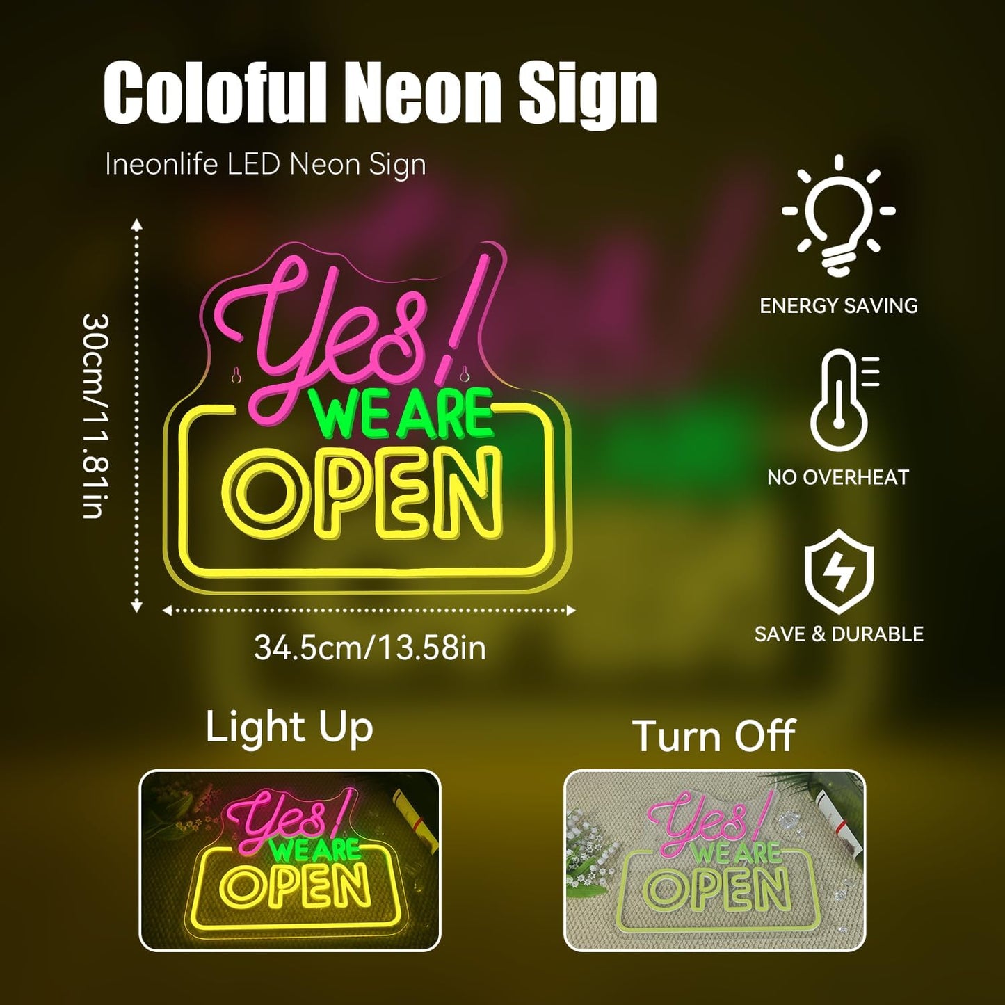 Ineonlife Open Neon Sign Light Up for Wall Decor Yes We Are Open Led Sign for business Acrylic Decoration for bar coffee shop restaurant cafe club party man cave Decorations 13.58x11.81 inch USB POWER