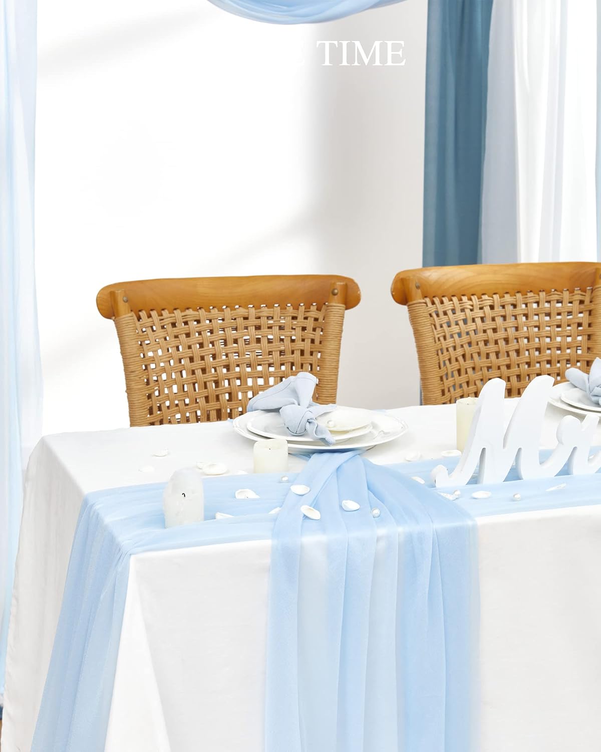 TINGE TIME 3 Panels Wedding Arch Draping Fabric, 30" x 20ft Gradient Blue Chiffon Fabric Drapery Sheer Backdrop Curtain for Weddings Ceremony Party Decoration,Wedding Arch Drapes for Weddings Ceremony