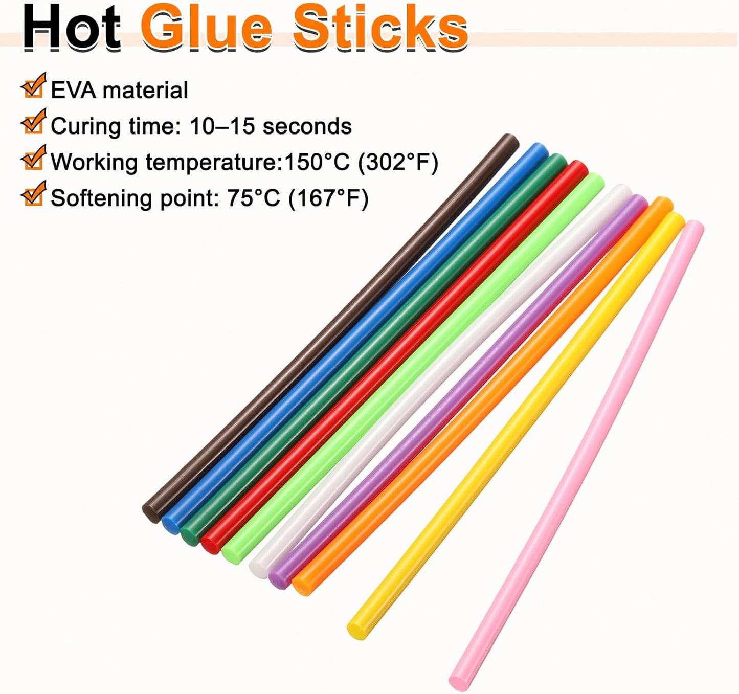 HARFINGTON 10pcs Hot Glue Sticks 0.28" Dia x 7.87" Long EVA Mini Hot Melt Adhesive Glue Stick for Hot Melt Gun Wood Plastic Glass Flowers Fabrics Foam, Multicolor