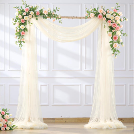 Wedding Arch Draping Fabric Backdrop 1 Panel 30" x 19Ft Ivory Drapes Curtains for Wedding Reception Sheer Tulle Backdrop Curtain for Ceremony Birthday Party Baby Shower Arbor Ceiling Decorations