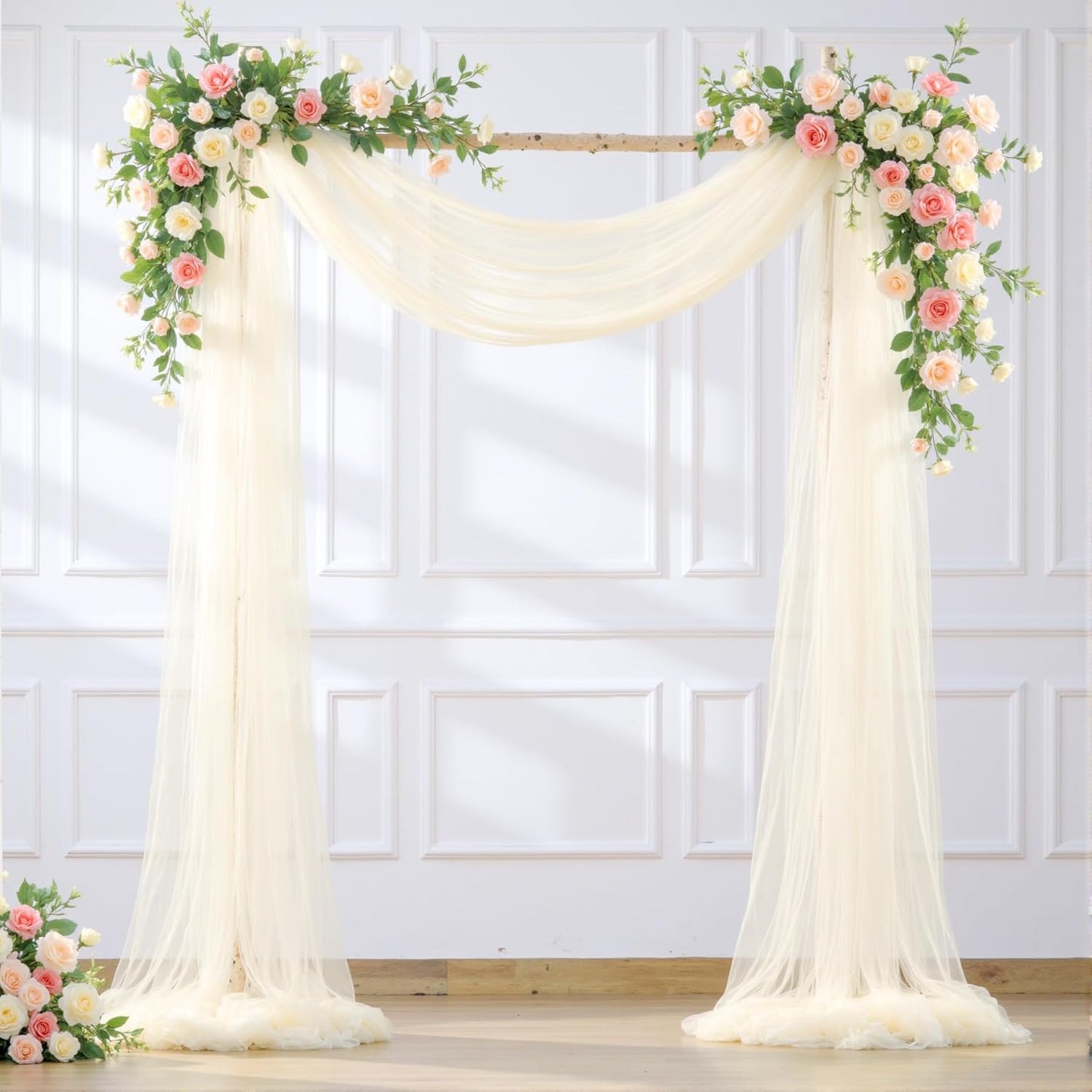 Wedding Arch Draping Fabric Backdrop 1 Panel 60" x 26Ft Ivory Drapes Curtains for Wedding Reception Sheer Tulle Backdrop Curtain for Ceremony Birthday Party Baby Shower Arbor Ceiling Decorations