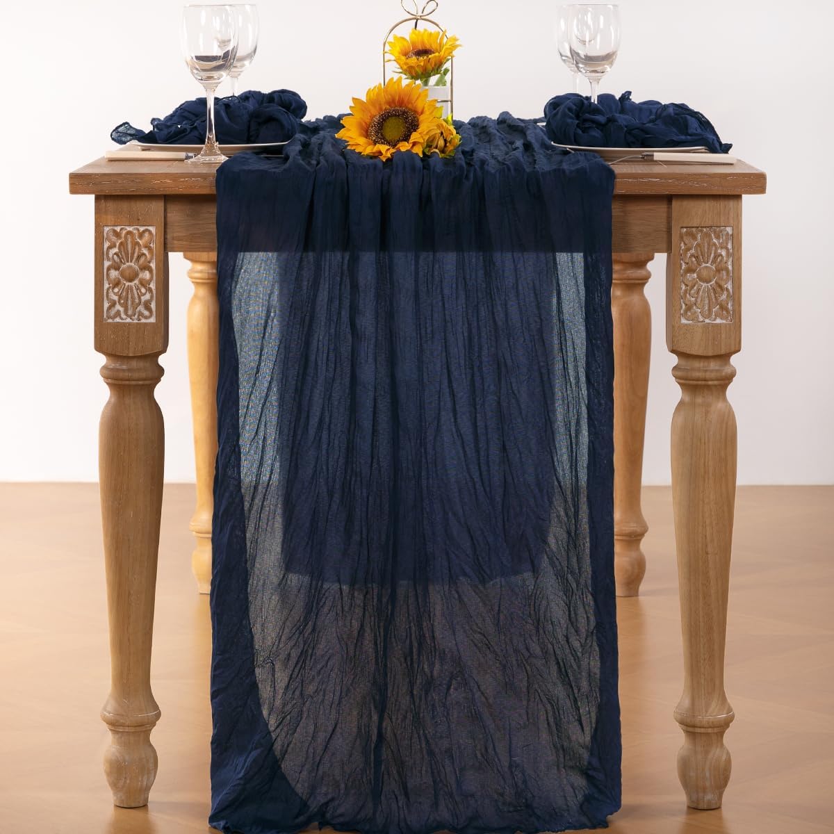 Navy Blue Cheesecloth Table Runner 6 Pack Fall Table Runners Boho Gauze 120 Inches Navy Cheese Cloth Fall Table Decorations for Thanksgiving Wedding Bridal Baby Shower Party Christmas Dinner