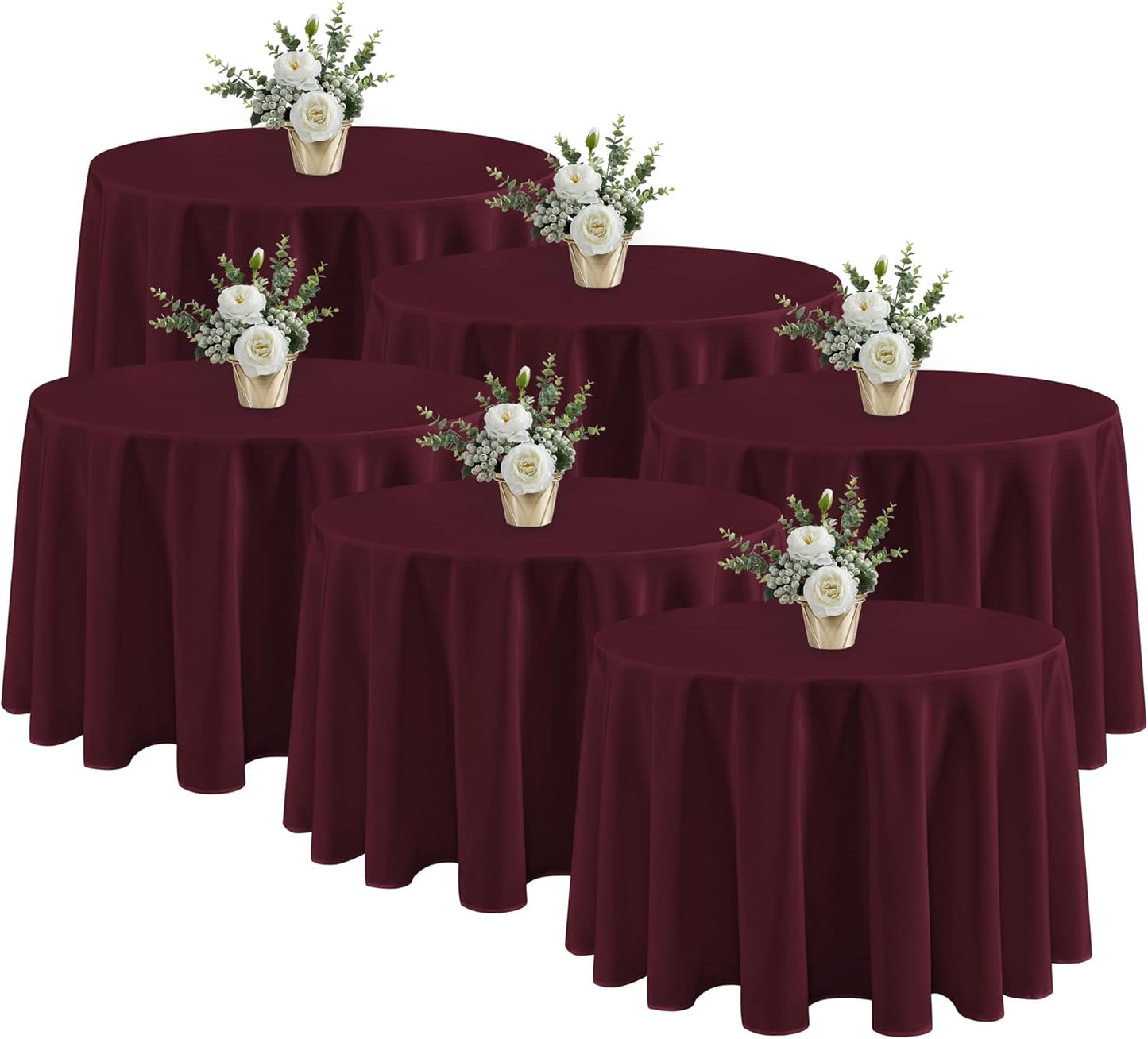 Fitable 6 Pack Burgundy Round Tablecloths - 120 Inches in Diameter - Stain Resistant and Washable Table Clothes, Polyester Fabric Table Covers for Wedding, Party, Banquet, Formal Events