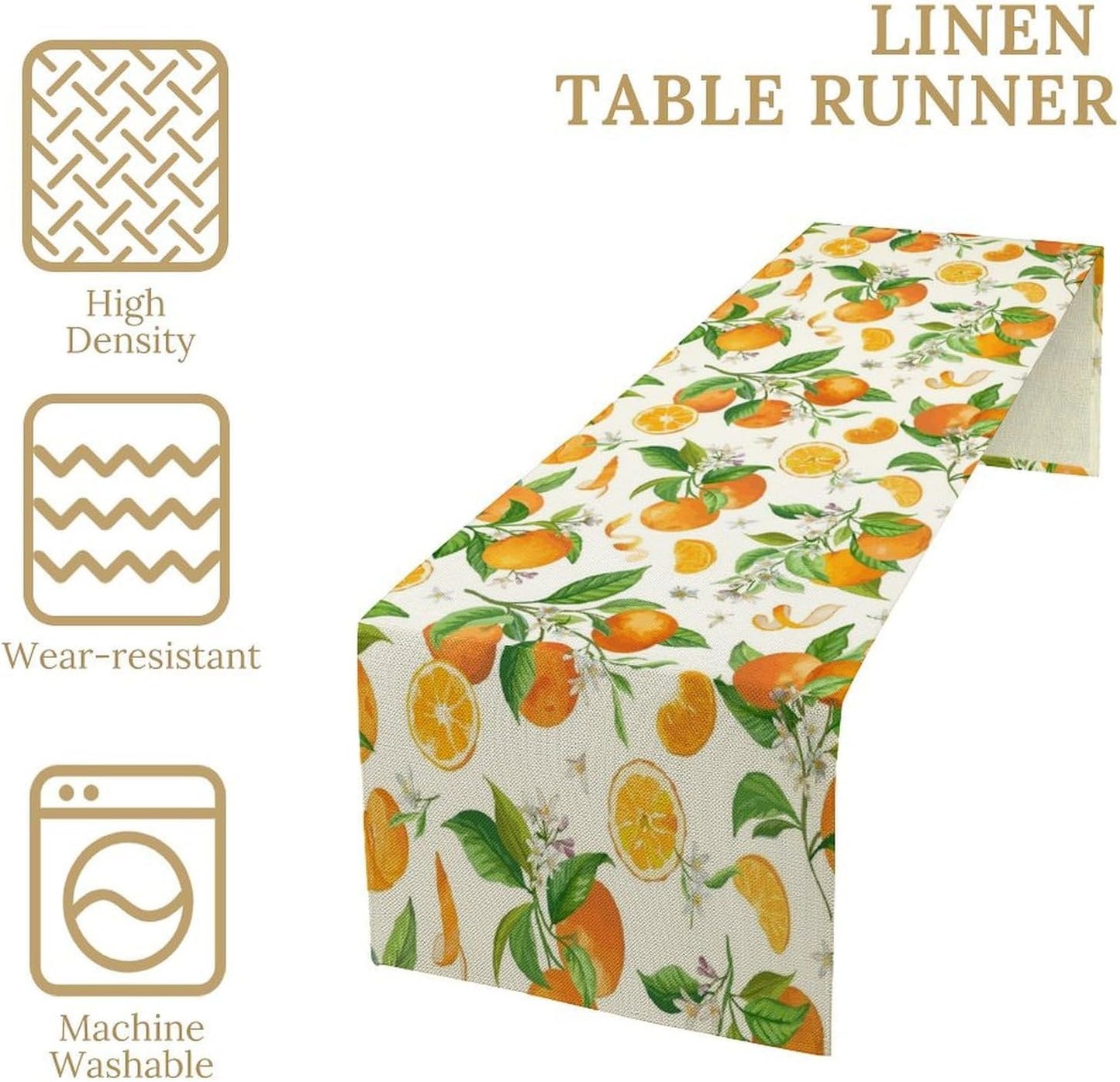 Spring Summer Orange Table Runner Vintage Citrus Lemon Fruit Mandarin Floral Dinner Runner for Farmhouse Baby Shower Party Holiday Home Kitchen Dining Table Decor 13x108