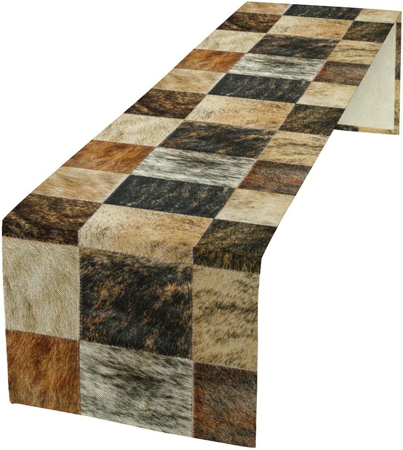 Rustic Cow Skin Patchwork Print Table Runner, Farmhouse Country Western Style Fur Table Cover for Dinning Home Party Holidays Home Setting, 13x70 Inch