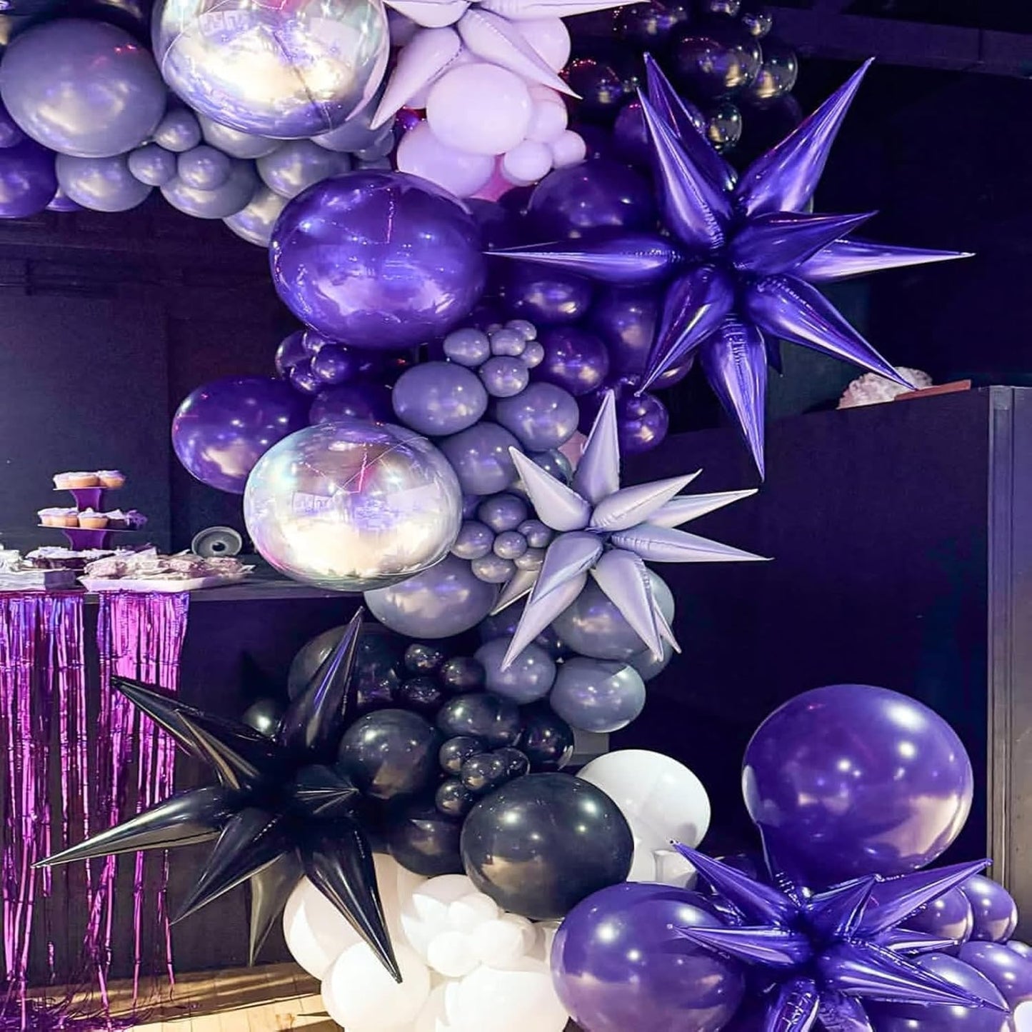 Purple Black Star Balloons 12pcs, 27/22 Inch Foil Star Explosion Balloons, Large Spike Mylar Cone Balloon, Fireworks Shape Balloon Decor for Birthday Halloween Wednesday Graduation