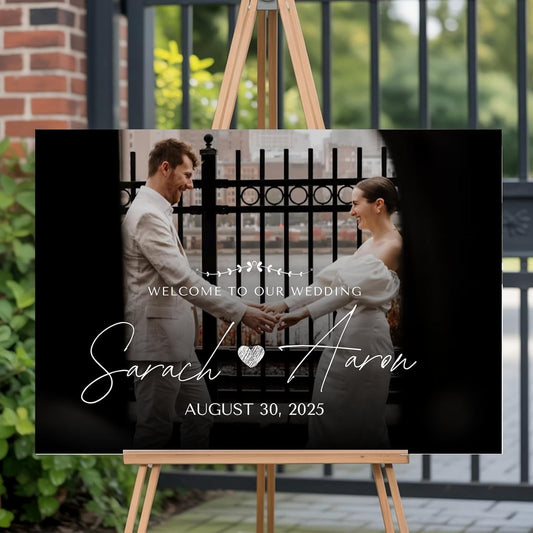 Personalized Wedding Welcome Sign for Bride & Groom, Customized Welcome to The Night Board for Ceremony or Reception, Bridal Party, Canvas Poster Decor for Weddings with Photo