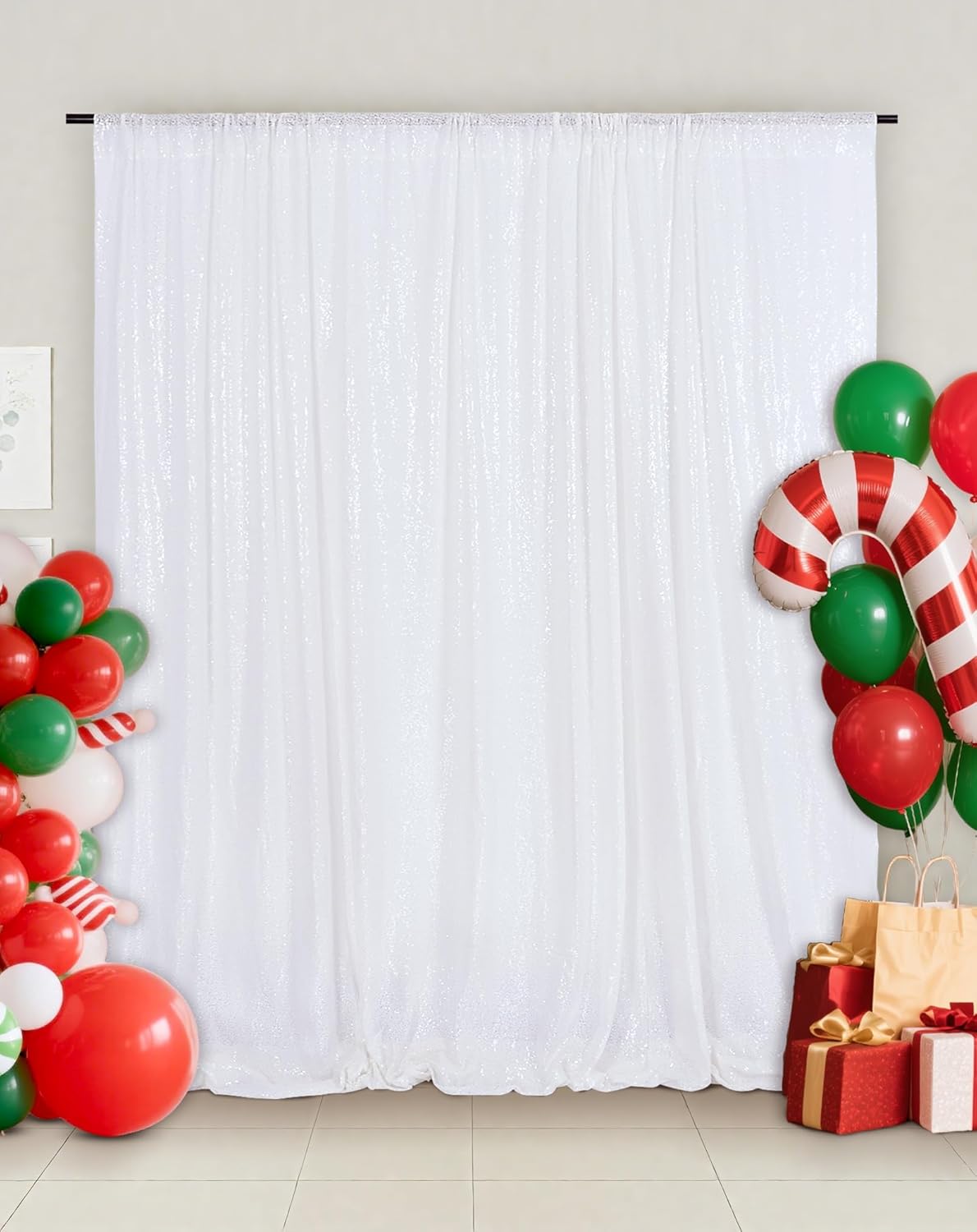 Eternal Beauty White Sequin Backdrop, 10x10 Ft Glitter Background Curtains for Christmas Shimmer Photography Party Wedding Birthday Back Drop Decor