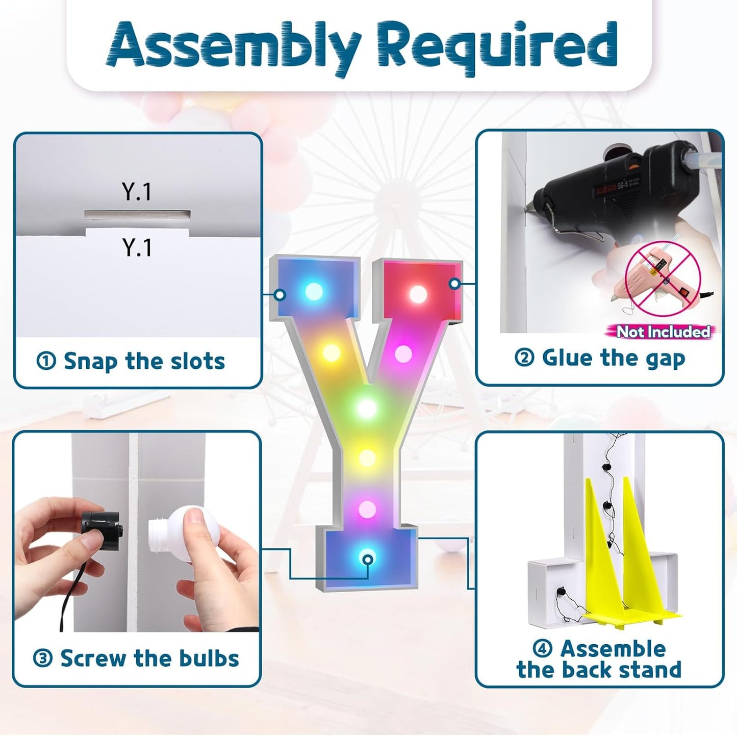 imprsv 3FT Colorful Marquee Light Up Letters Y, 18 Colors Large Light up Letters Alphabet Sign with Remote, Big Marry Me Sign, Birthday Party Decorations Baby Shower Anniversary Wedding Decoration