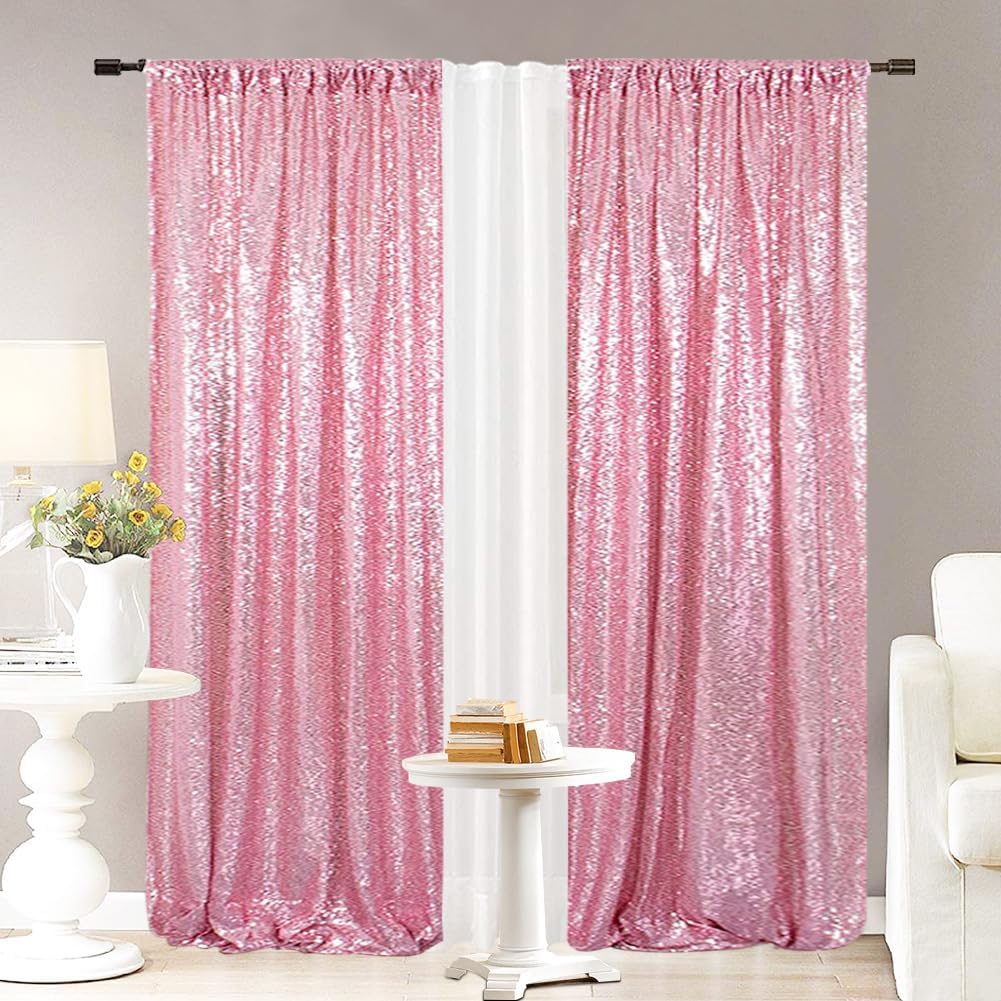 Eternal Beauty Sequin Backdrop Curtains, 2x8 Ft-2 Panels Fuchsia Pink Back Drop for Shimmer Photography Party Wedding Birthday Decor