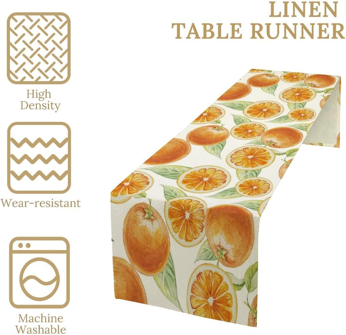 Spring Summer Orange Table Runner Watercolor Sweet Fruit Botanical Print Dinner Runner for Farmhouse Party Holiday Home Kitchen Dining Table Decor 13x60