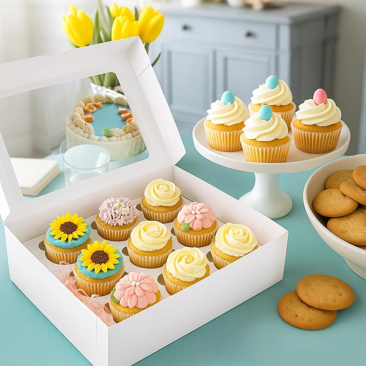 VGOODALL 12 Count Cupcake Boxes, 6PCS Cupcake Container with Window Boxes Holding 72 Pastry Box for Birthday Holiday Party Bakery Supplies 13.2"x9.8"x4"