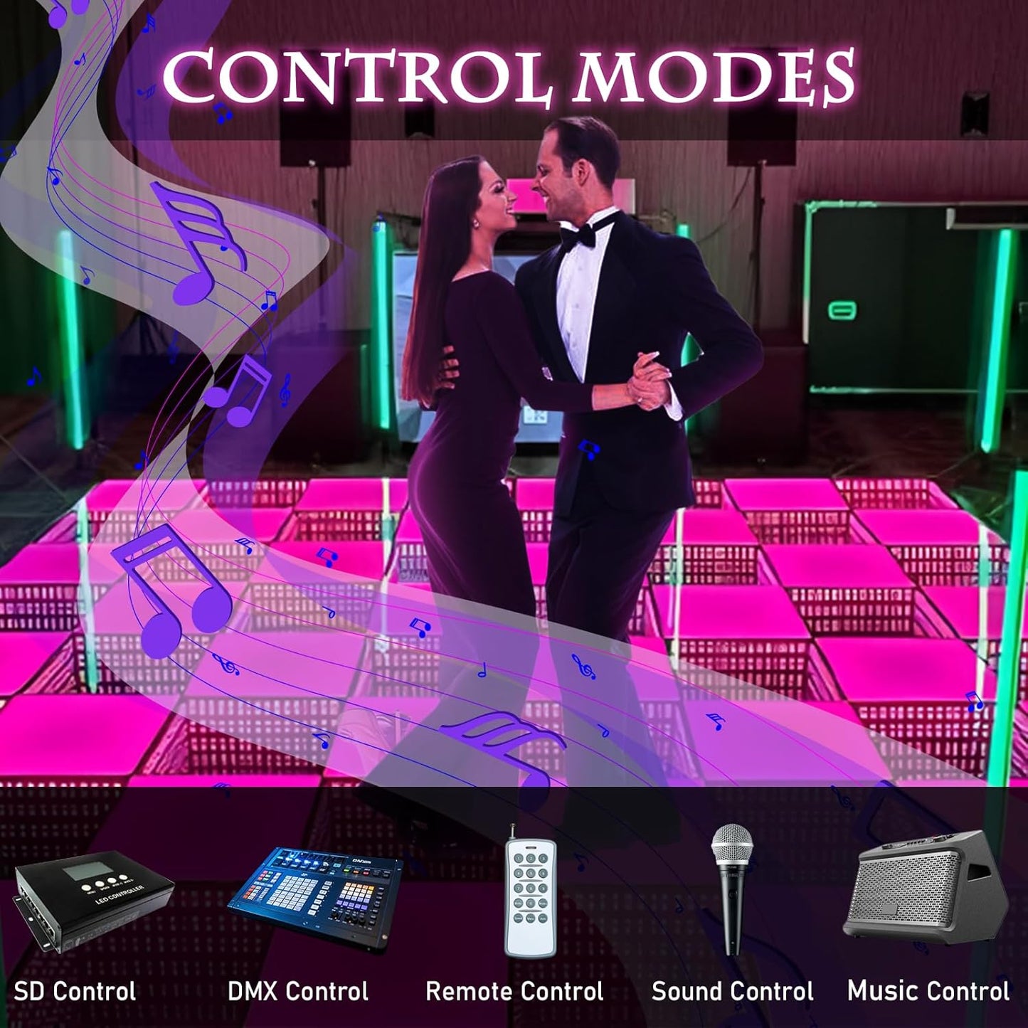 Dance Floor Stage Lights-Tempered Glass with Flight Case - RGB Color Changing Lights for Wedding, Party, Club - Non-Slip (3D&RGB -Magnetic, 16 * 16 FT)