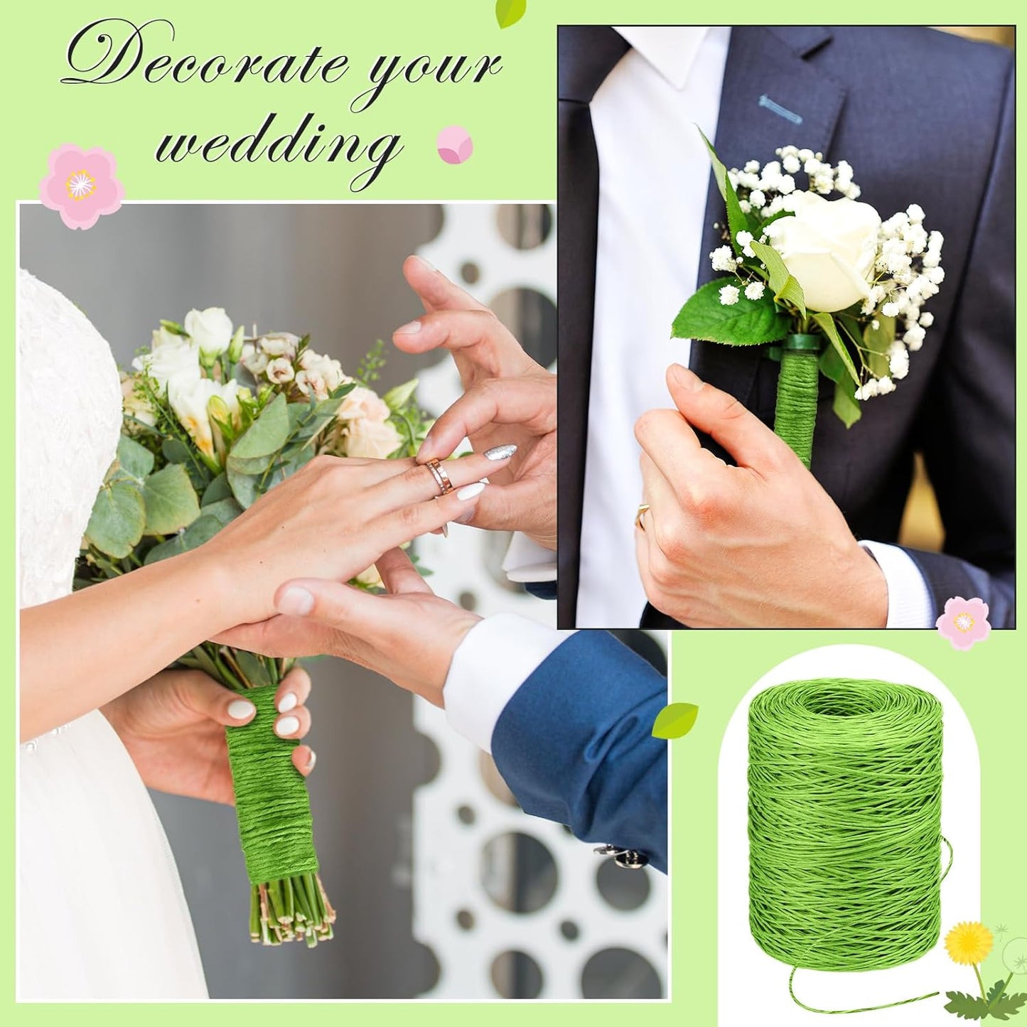 Syhood Floral Vine Bind Wire Rustic Wrapping Wire for Flower Bouquets(Light Green)