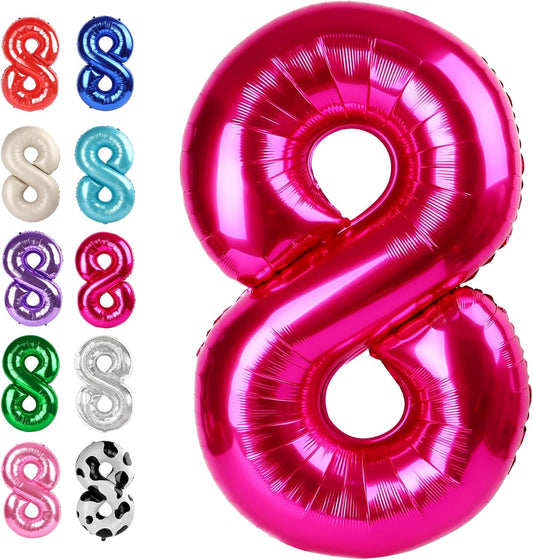 Hot Pink Foil Number 8 Balloon 40 Inch, Helium Mylar Eight Number 8 18 28 38 48 58 80 88 Birthday Balloons, 8th Hot Pink Women Men Wedding Anniversary, Graduations Party Supplies