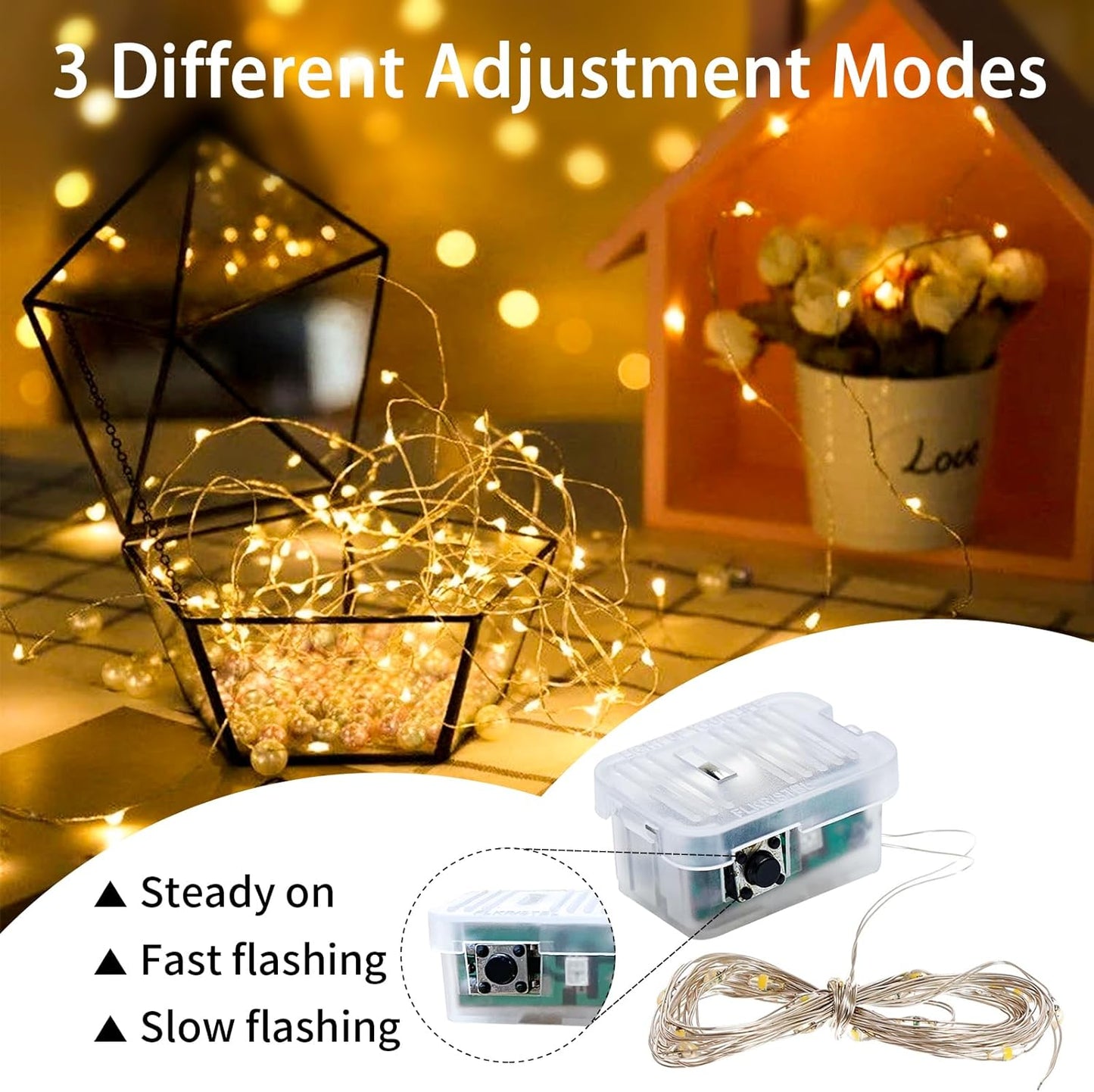 8 Pack Fairy Lights 7Ft 20 LED Twinkle String Lights 3 Modes Battery Operated Waterproof Firefly Starry for Mason Jar Party Wedding Christmas Valentines Day Table Centerpieces,Warm White