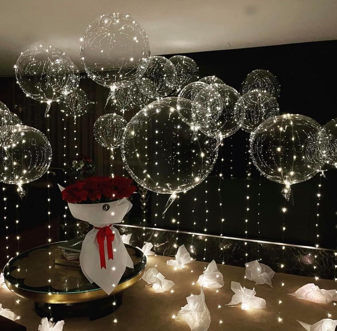 Warm White Led Balloons 6set Light up Balloons Clear Bobo Balloons with String Lights for Party, Birthday, Anniversary, Wedding, Christmas(Warm White)