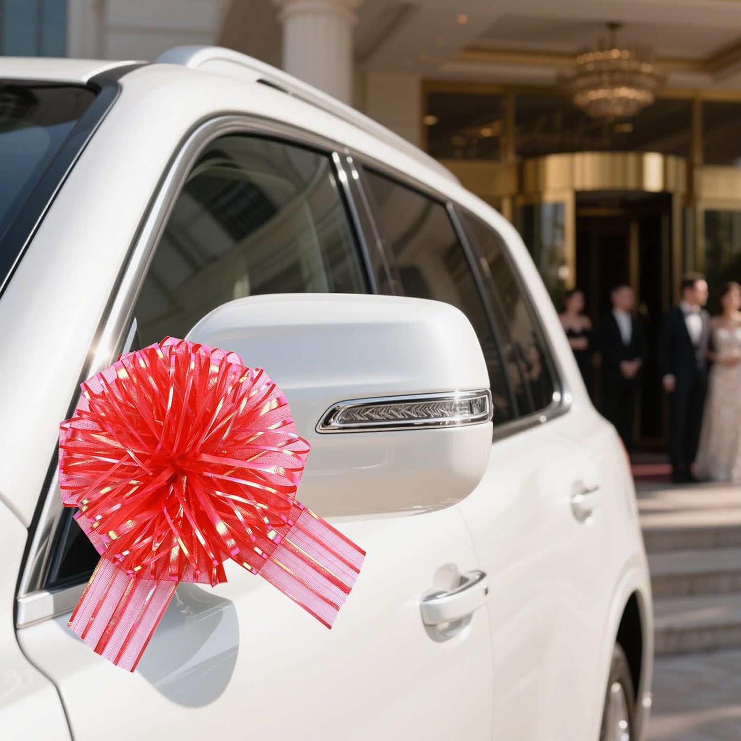 6 Pcs 6 Inch Red Organza Pull Bow – Perfect for Wedding Decoration, Gift Wrapping Baskets, Car Bows, Birthday Parties, Christmas and Valentine's Day