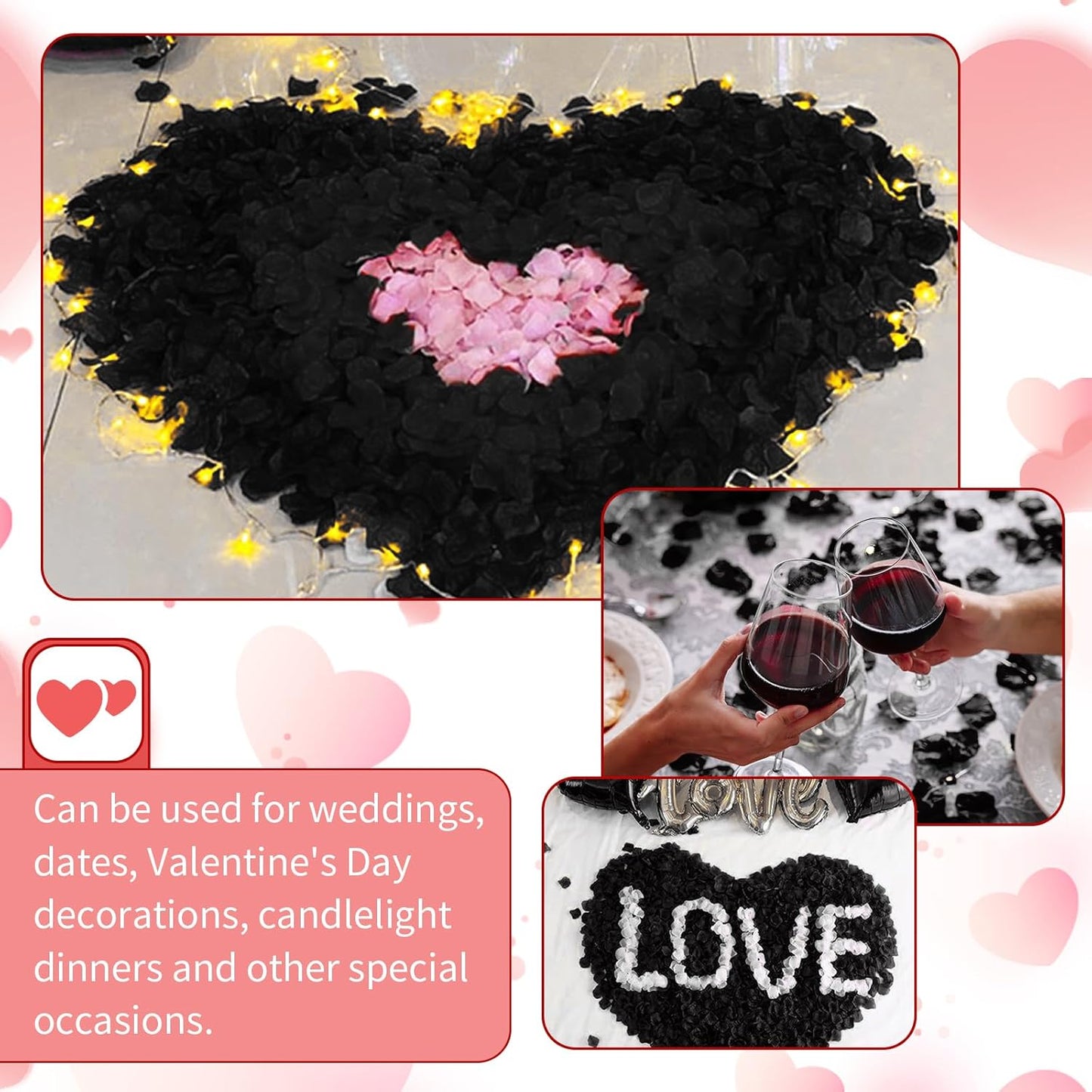 1000 Pcs Artificial Fake Rose Petals,Flower Petals for Romantic Night, Engagement, Party, Wedding, Event Flower Decorations, in Bulk(Black)