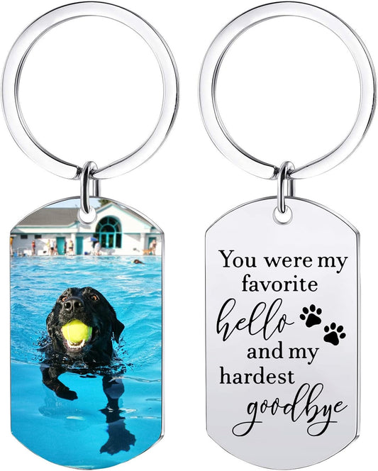 Funnylife Personalized Dog Memorial Photo Keychain Stainless Steel Custom Pet Memory Keychain Loss of Dog Sympathy Gifts