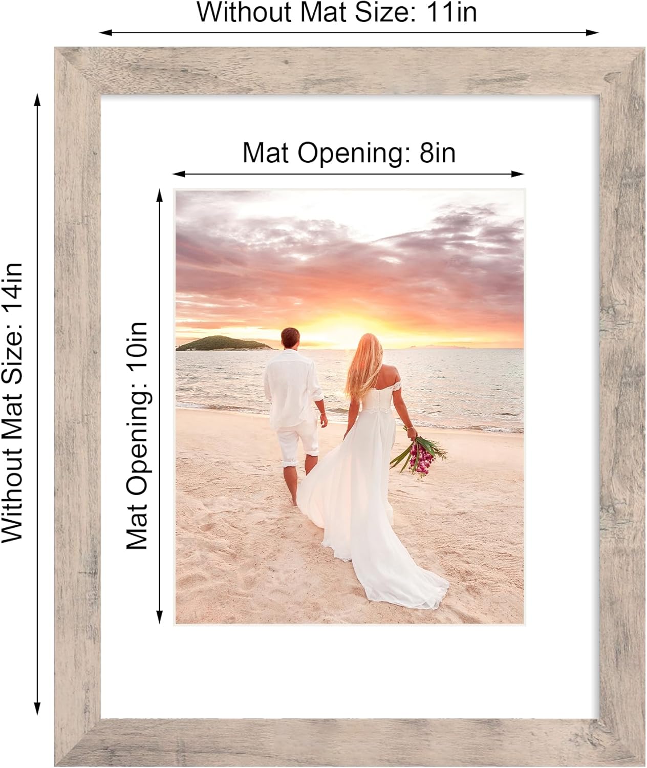 11x14 Picture Frame Set of 2 with Tempered Glass, Smoke Gray Frame Display 8x10 Picture with Mat or 11 x 14 Without Mat, Wooden Photo Frame for Horizontal or Vertical Wall Mount