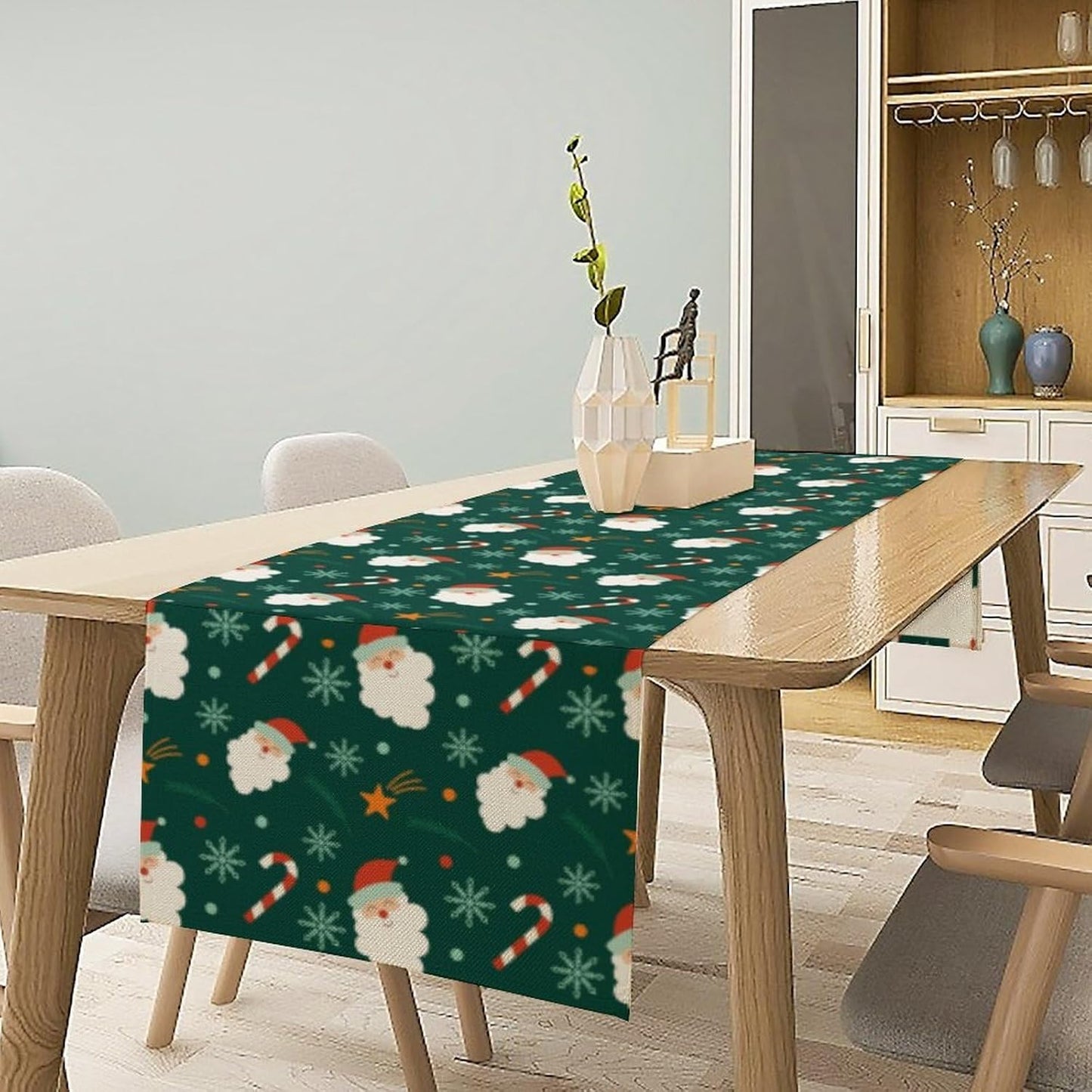 Christmas Table Runner,Seasonal Winter Xmas Holiday Green Table Cloth Kitchen Dining Table Decoration for Home Party Decor 13x120 Inch