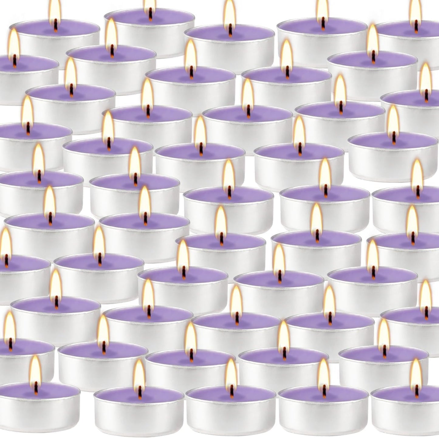 Purple Lavender Scented Tealight Candles - 4 Hours - Giant 100 Bulk Packs - Smokeless Tea Lights for Valentine's Day, Weddings,Christmas, Home Decorative