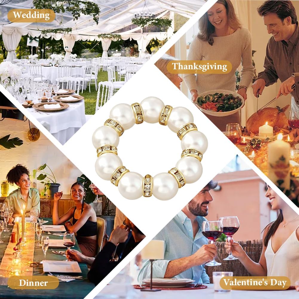 50Pcs Pearl Napkin Rings, Pink Beaded White Silver Round Buckles, Set of 6, Wedding and Formal Dinner Table Decor (50, Gold)