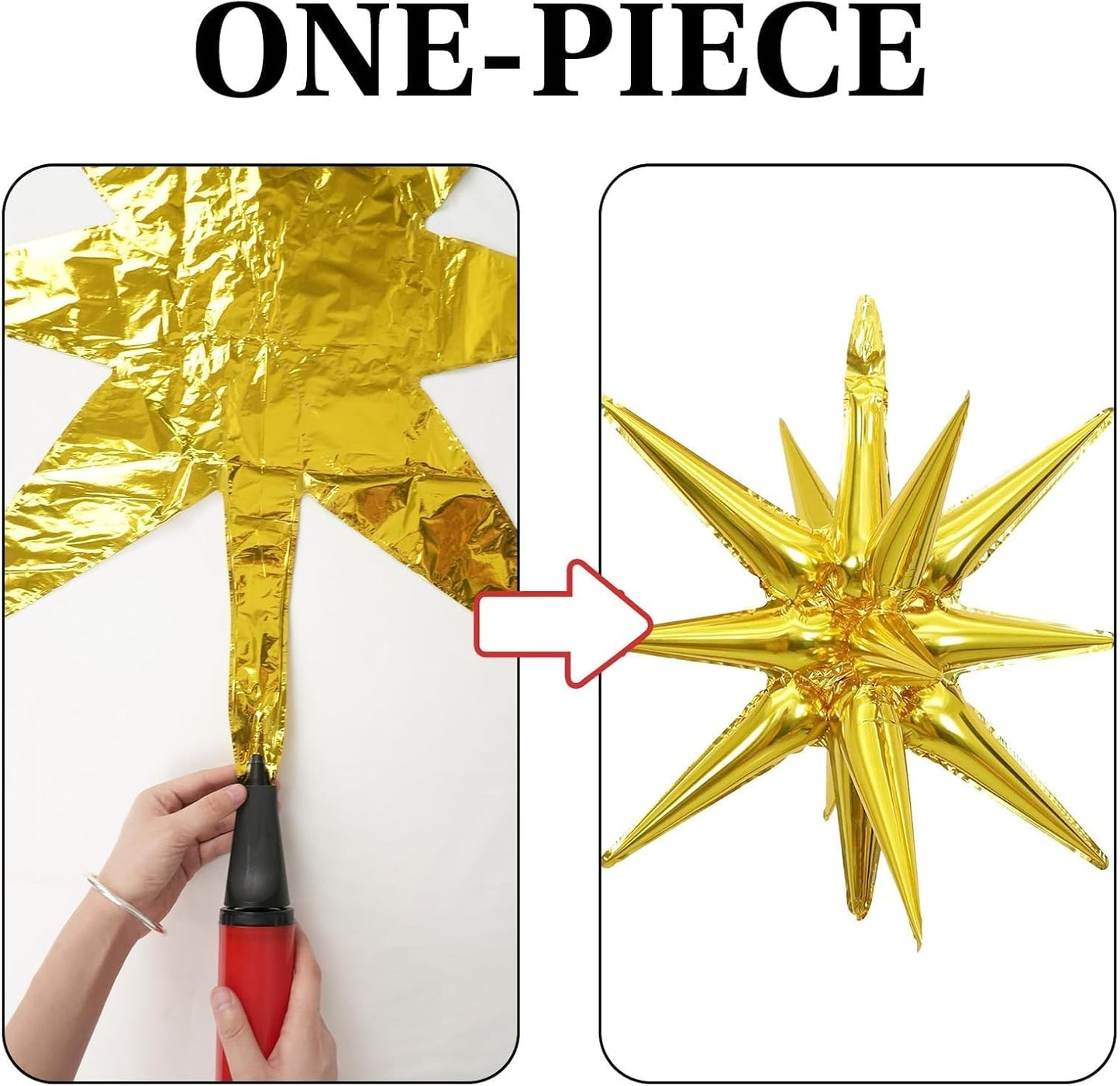Gold Star Balloons 12pcs, 27/22 Inch Foil Star Explosion Balloons, Large Spike Mylar Cone Balloon, Fireworks Shape Balloon Party Decor for Anniversary New Year Graduation Birthday