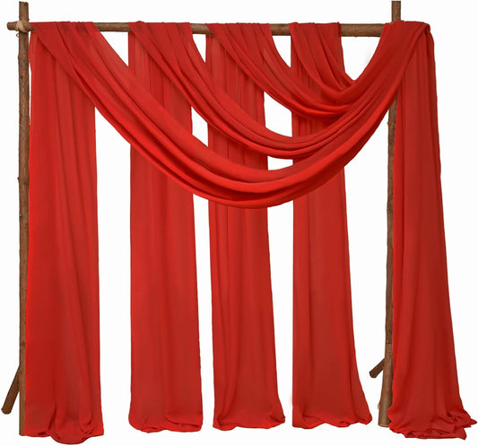 4 Panels Wedding Arch Draping Fabric 28" x 20Ft Chiffon Wedding Arch Drapes Chiffon Fabric Drape Sheer Backdrop Curtain for Weddings Ceremony Birthday Party Event Reception Backdrop Ceiling Décor(Red)