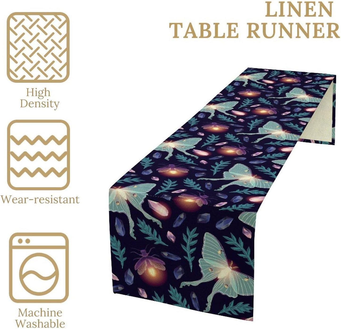 Moth Table Runner, Retro Boho Aesthetic Blue Moth Magic Table Runner for Home Kitchen Dining Party Indoor Outdoor Decoration 13x108 Inch