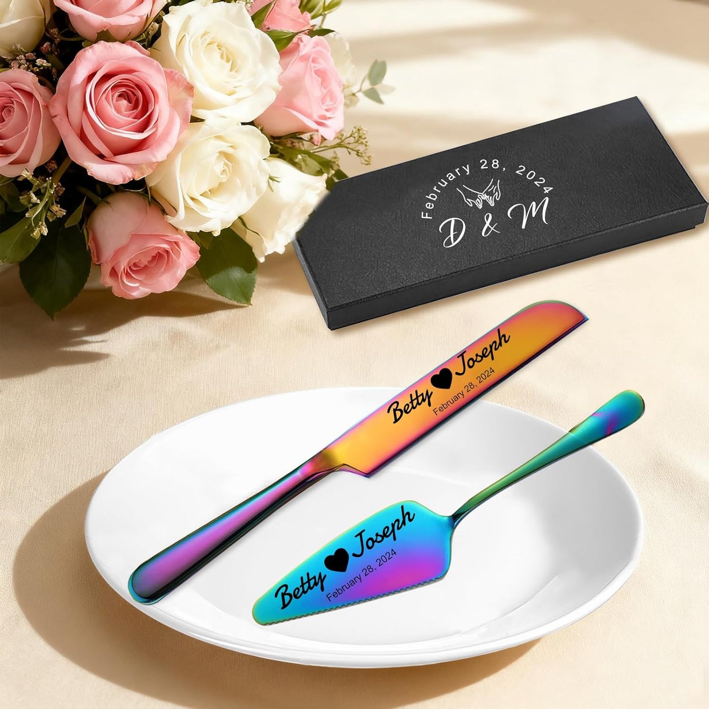 Personalized Wedding Cake Knife and Server Set Stainless Steel Cake Cutter Server Engraved Cake Cutting Set for Wedding Anniversary Engagement Birthday Gifts