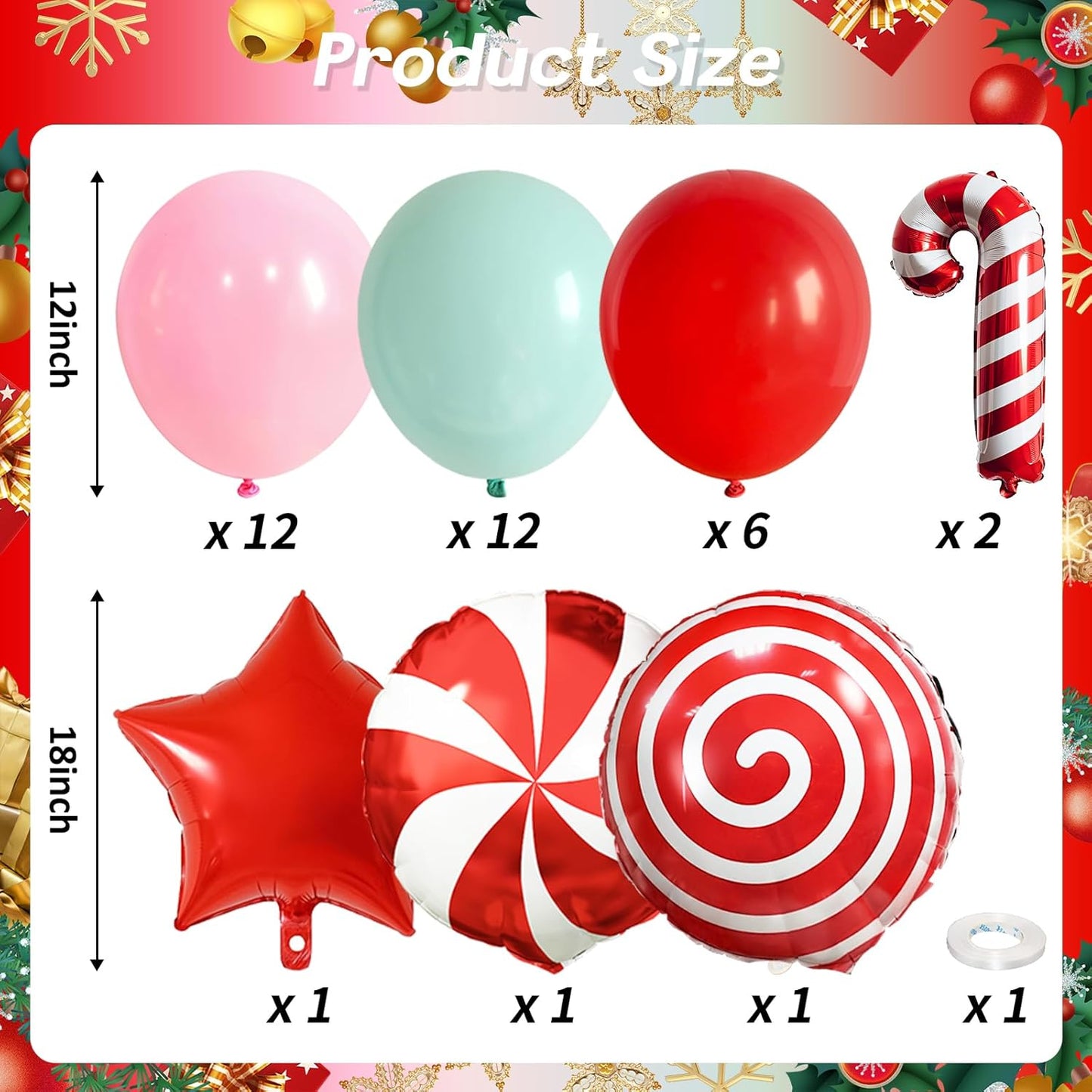 Christmas Balloons Set Pink Green Red Windmill Canes Foil Balloons for Merry Christmas Holiday Woodland Winter New Year Party Decorations