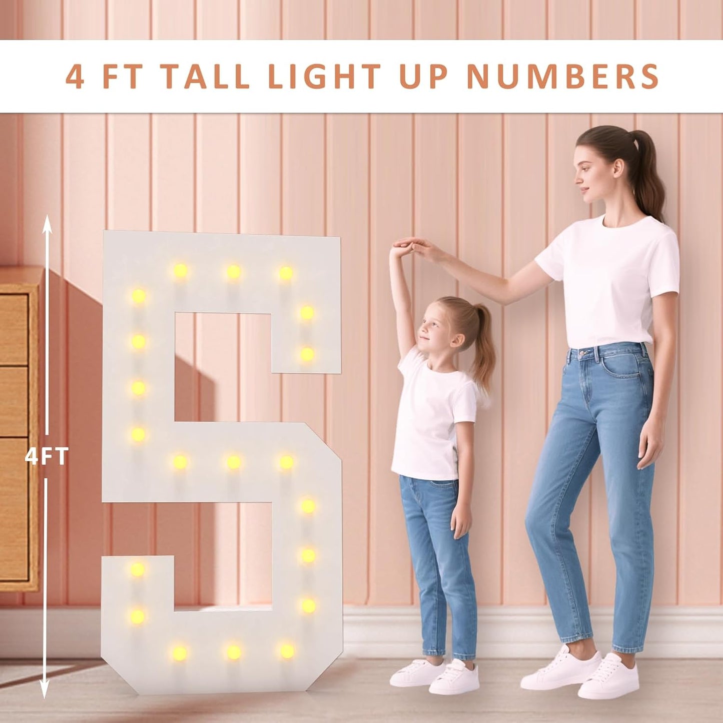 LOBOOM 4FT Light Up Numbers, Marquee Numbers 4 Feet Tall Giant Number 10 Mosaic Big Number Sign for 10th Birthday Party Backdrop Anniversary Decorations, Pre-Cut Large Frame