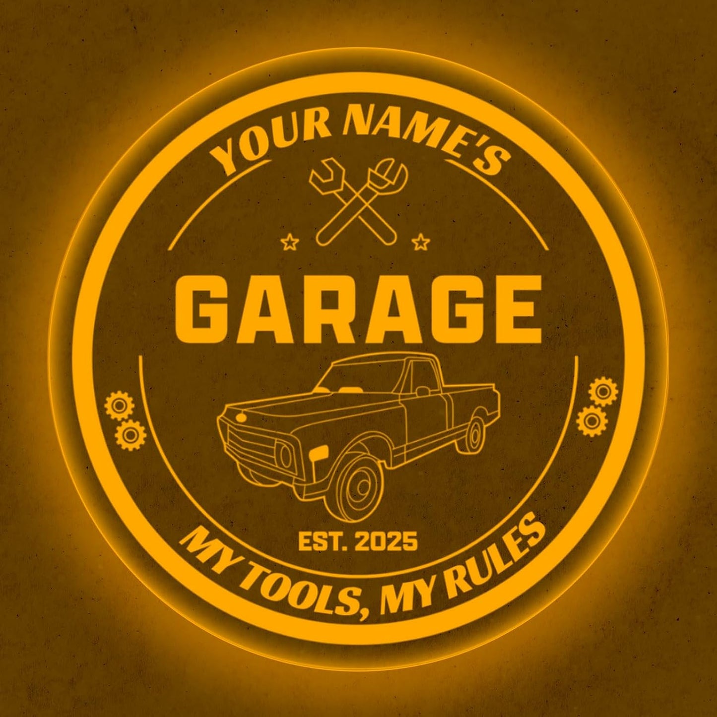 Custom Pickup Truck Garage Sign – Personalized LED Color Changing Acrylic Wall Decor for Garage, Workshop, or Man Cave (Garage 1, 12 INCHES)