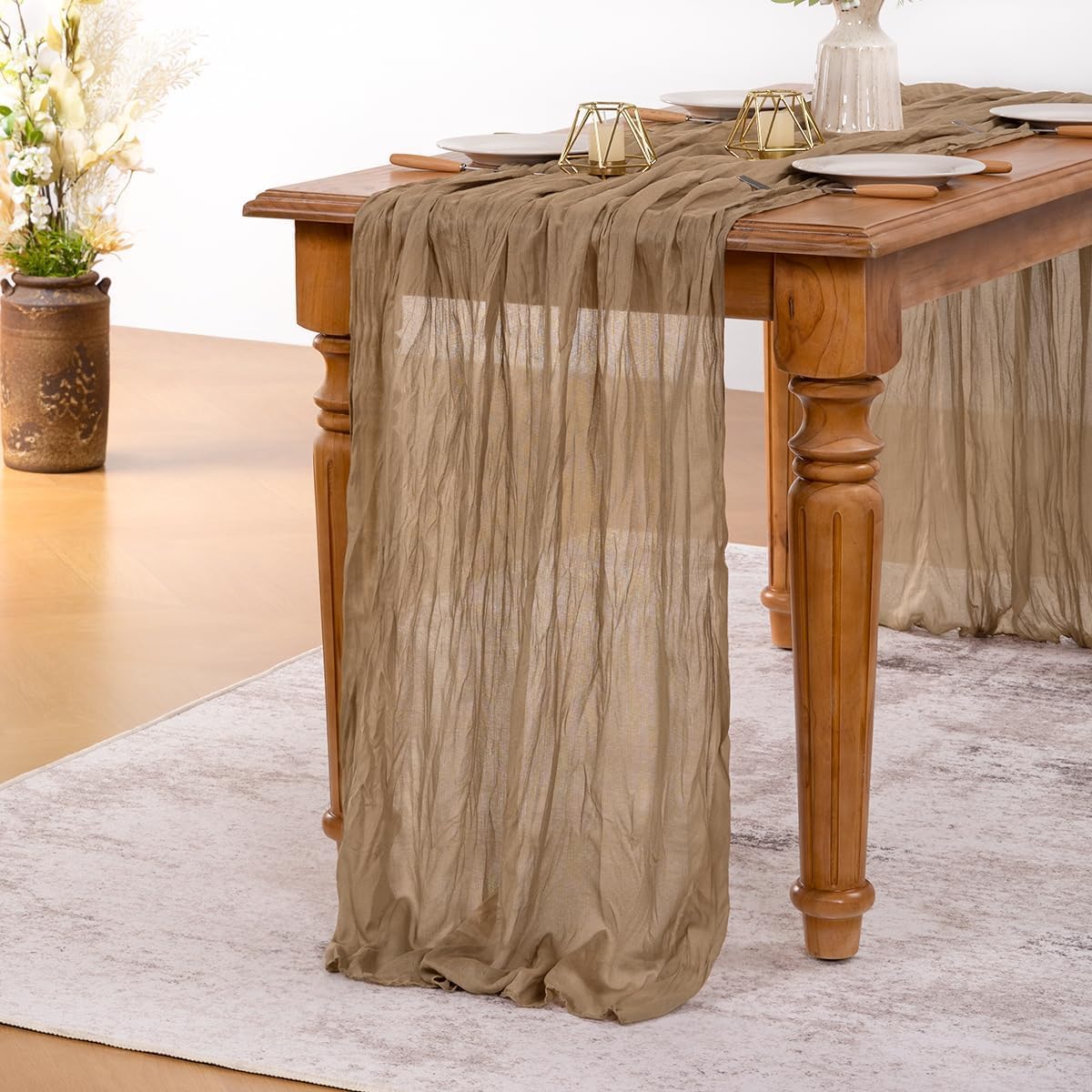 MLMW 10 Pack Fall Table Runner Boho Nude Brown Cheesecloth Table Runner Autumn Gauze Rustic Tan Cheese Cloth 160 inch 13.3ft for Thanksgiving Wedding Party Baby Bridal Shower Birthday