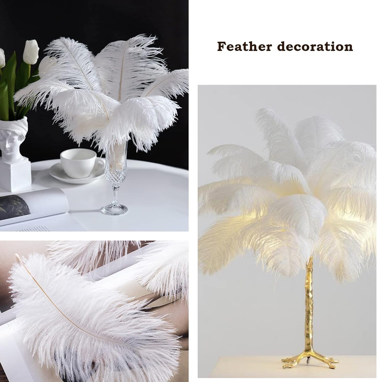 NEWONG 30pcs Mint Green Ostrich Feathers Natural Bulk 9-12in（23-30cm） Vase Craft Wedding Home Party Centerpieces Christmas Day Decoration