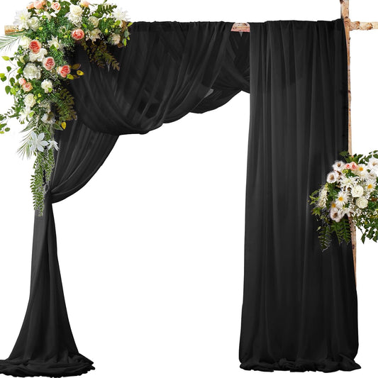 SiinvdaBZX 2 Panels Wedding Arch Draping Fabric 30" x 240" Black Polyester Chiffon Fabric for Multiple Occasions