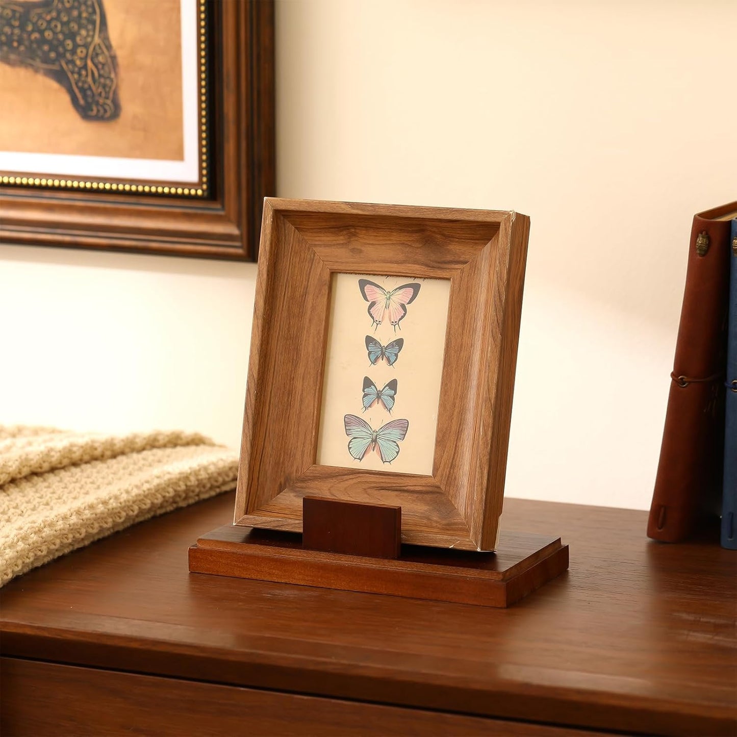 Weysat 6 Inch Wooden Stand for Display Plate Postcard Picture Book Display Stand with Square Block Base Picture Frame Easel for Home Office Decorative