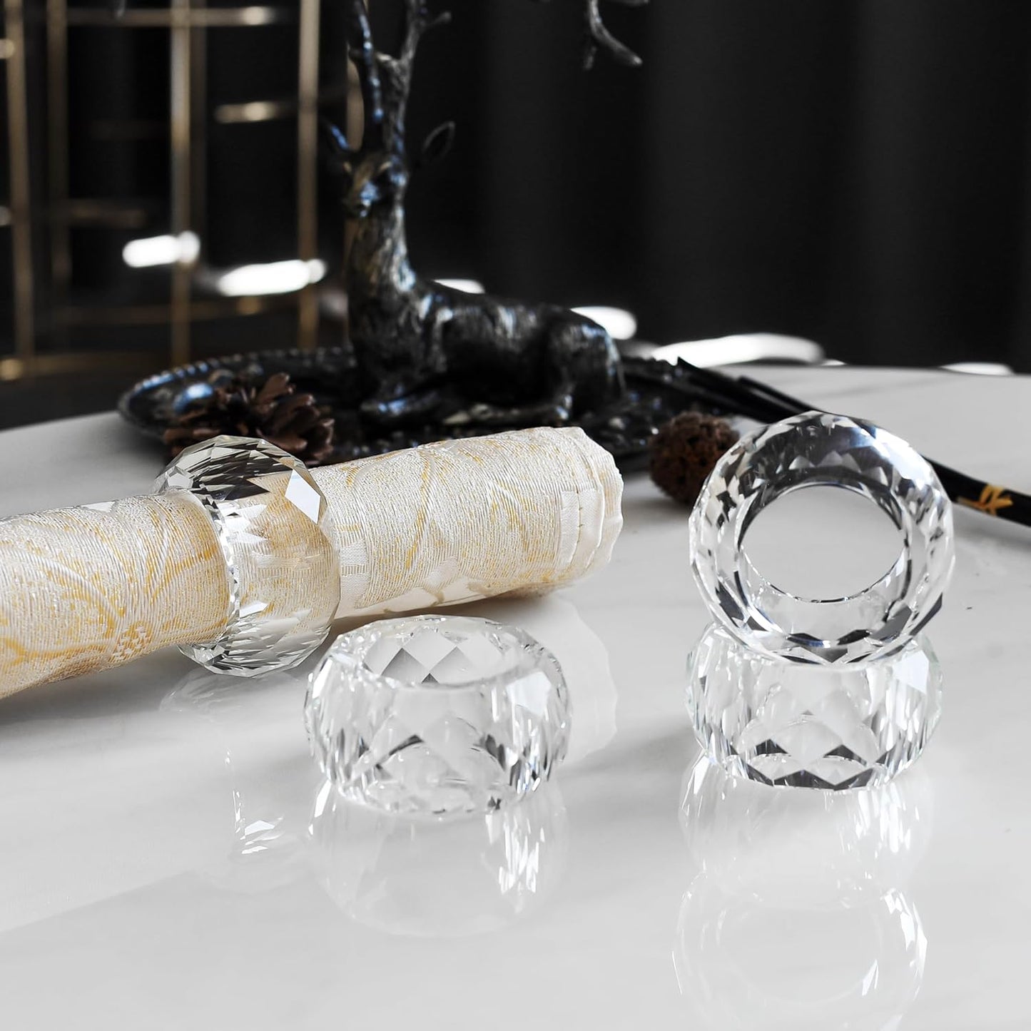 kitCom Crystal Napkin Ring Holders Set of 12, Luxury Crystal Napkin Holder Rings, Diamond-Shaped Design, Napkin Buckles for Holiday Decor, Wedding, Christmas, Dinner Table, Thanksgiving (Pack of 12)