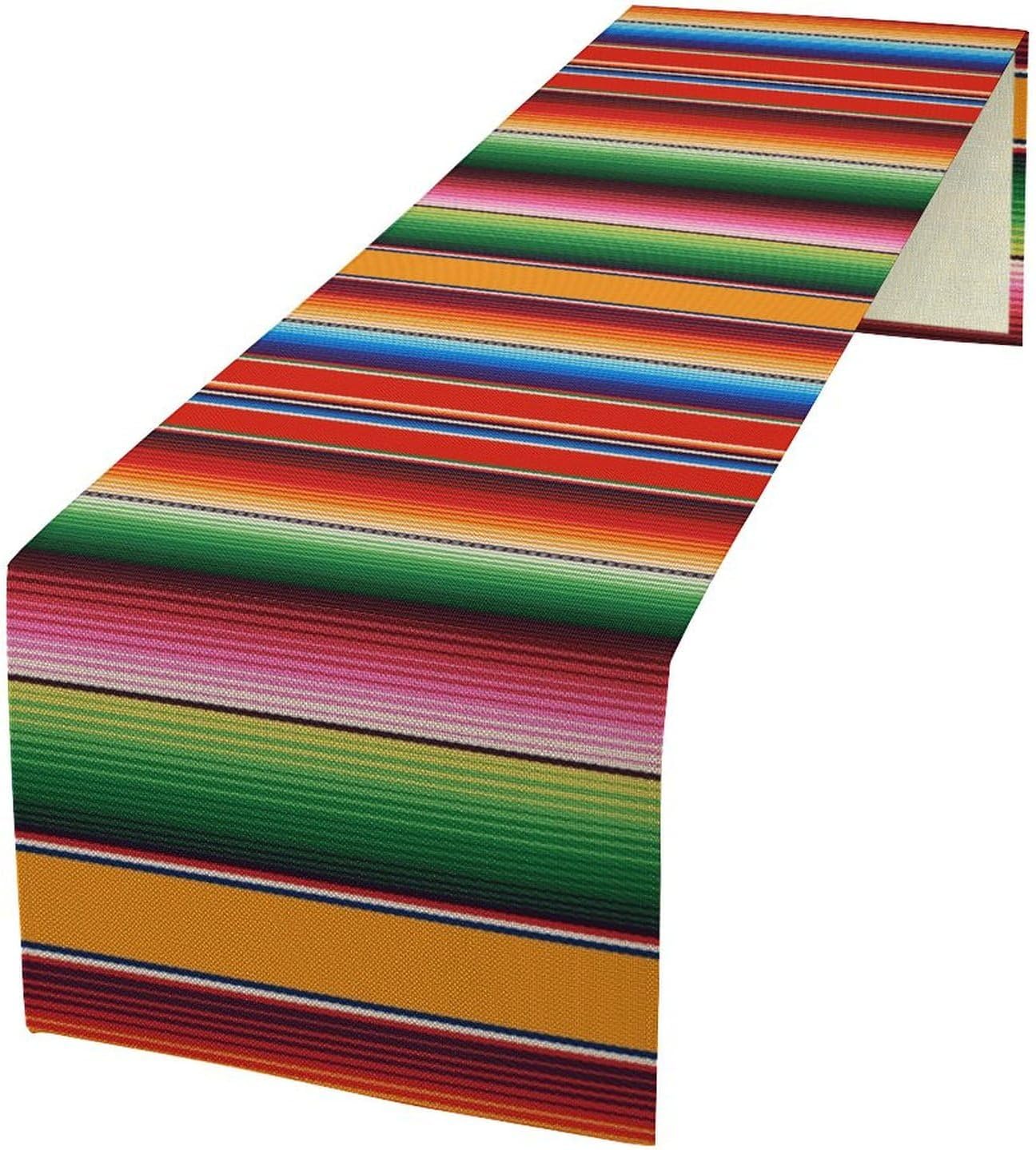 Mexican Table Runner,Colorful Stripe Art Table Runner for Kitchen Dining Table Home Party Decoration 13x108 Inch