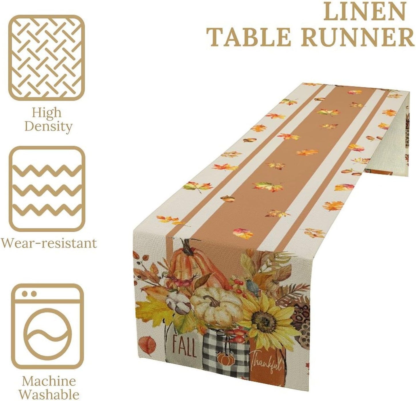 Autumn Table Runner,Thanksgiving Fall Pumpkin Leaves Floral Table Cloth for Kitchen Dining Table Decoration Home Party Decor 13x90 Inch