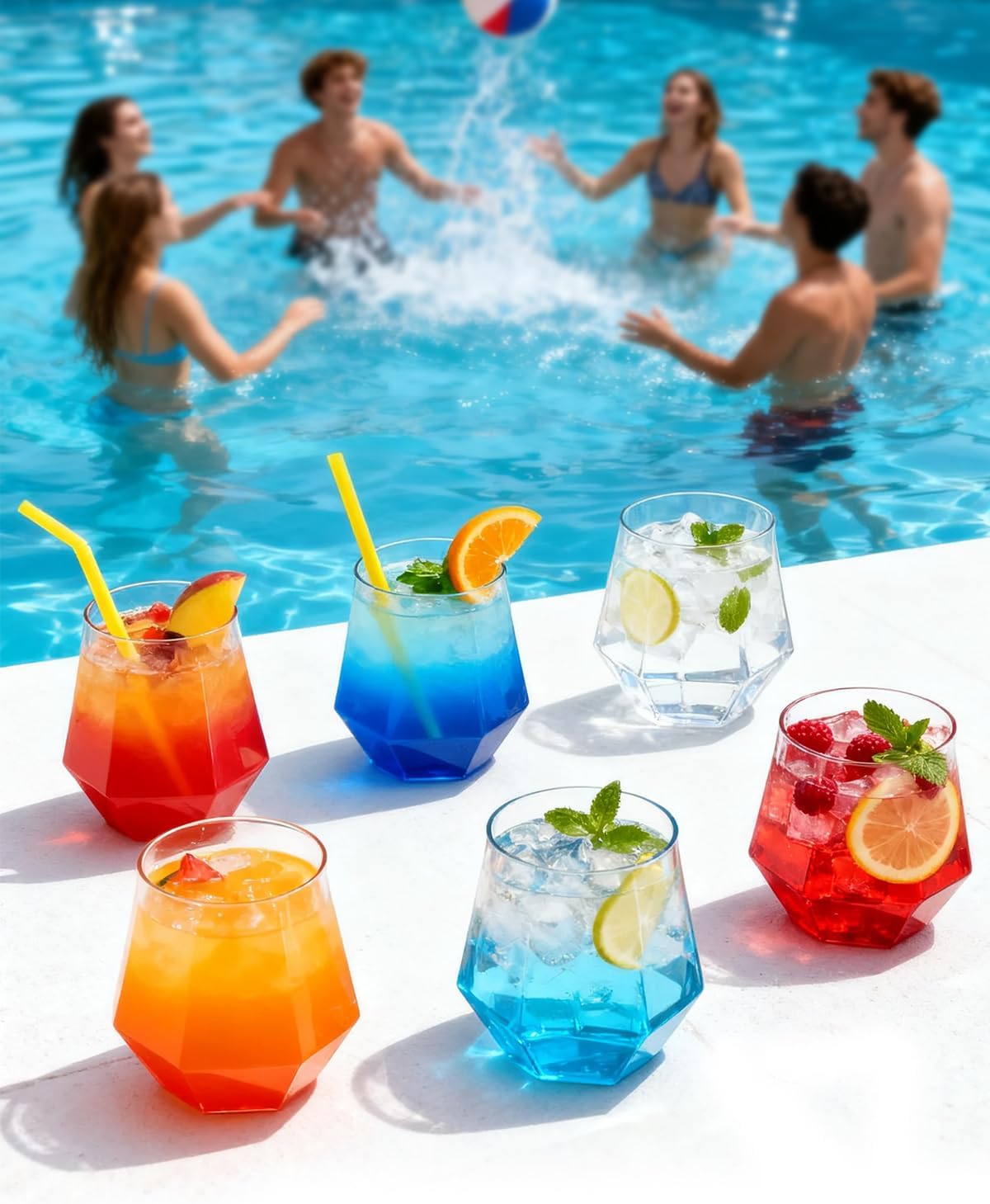 40 PCS Clear 12 Oz Plastic Wine Whiskey Glasses, Diamond Stemless Unbreakable Disposable Wine Glasses for Parties, Ideal for Weddings, Christmas, Halloween,Holidays,pool party,Daily Use