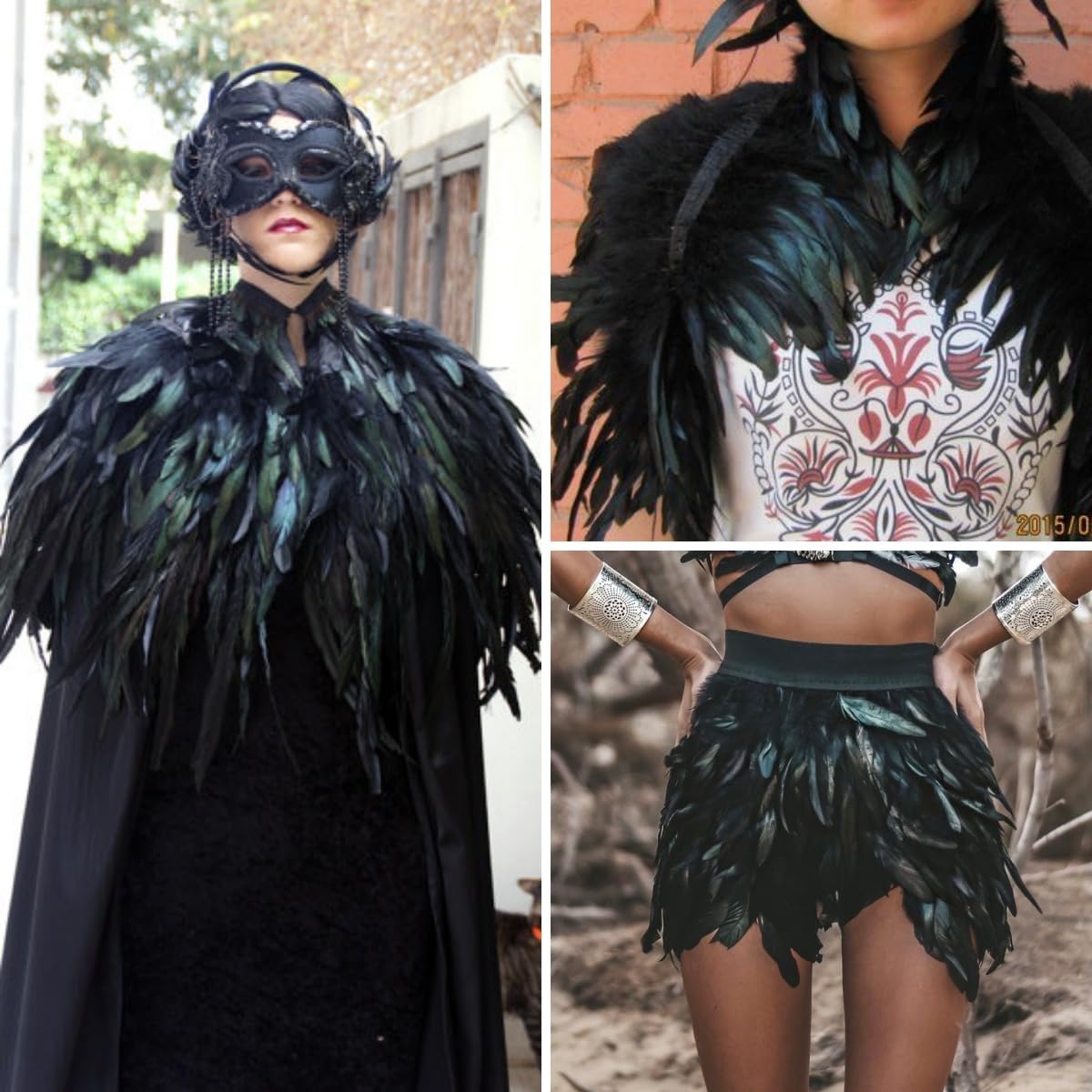 Holmgren 5-7inch Rooster Feathers Trim - 2 Yards Coffee Rooster Feather Fringe Trim for Feather Shawl Cape, Skirt, Earrings, Gloves and Weeding Party Decoration (Coffee)