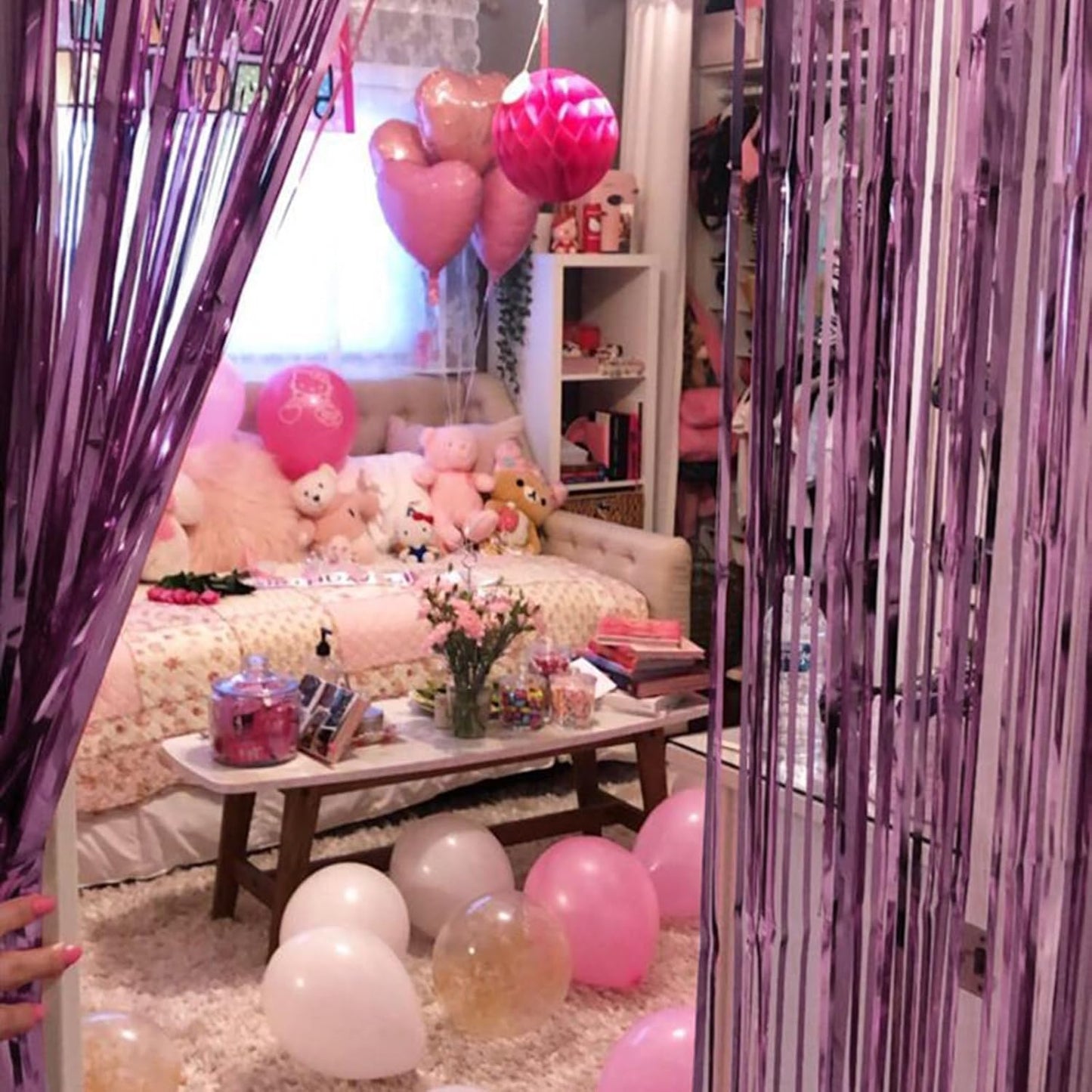 CANREVEL 2 Pack 3.3x8.2 Feet Pink Foil Fringe Backdrop Curtains, Tinsel Streamers Birthday Party Decorations, Fringe Backdrop for Girl Princess Bachelorette Euphoria Theme Party