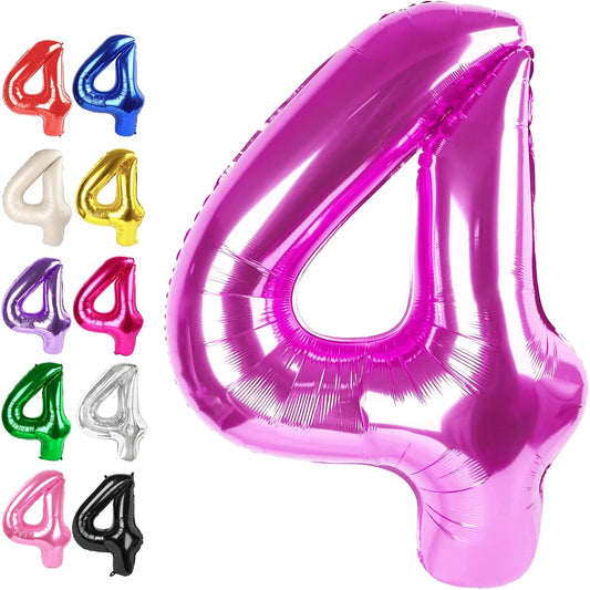 40 Inch Rosy Purple Large Number 4 Balloons, Giant Foil Number Four 14 24 34 40 44 Balloons, Rosy Purple Mylar Big Balloon for Anniversary Graduation Decorations