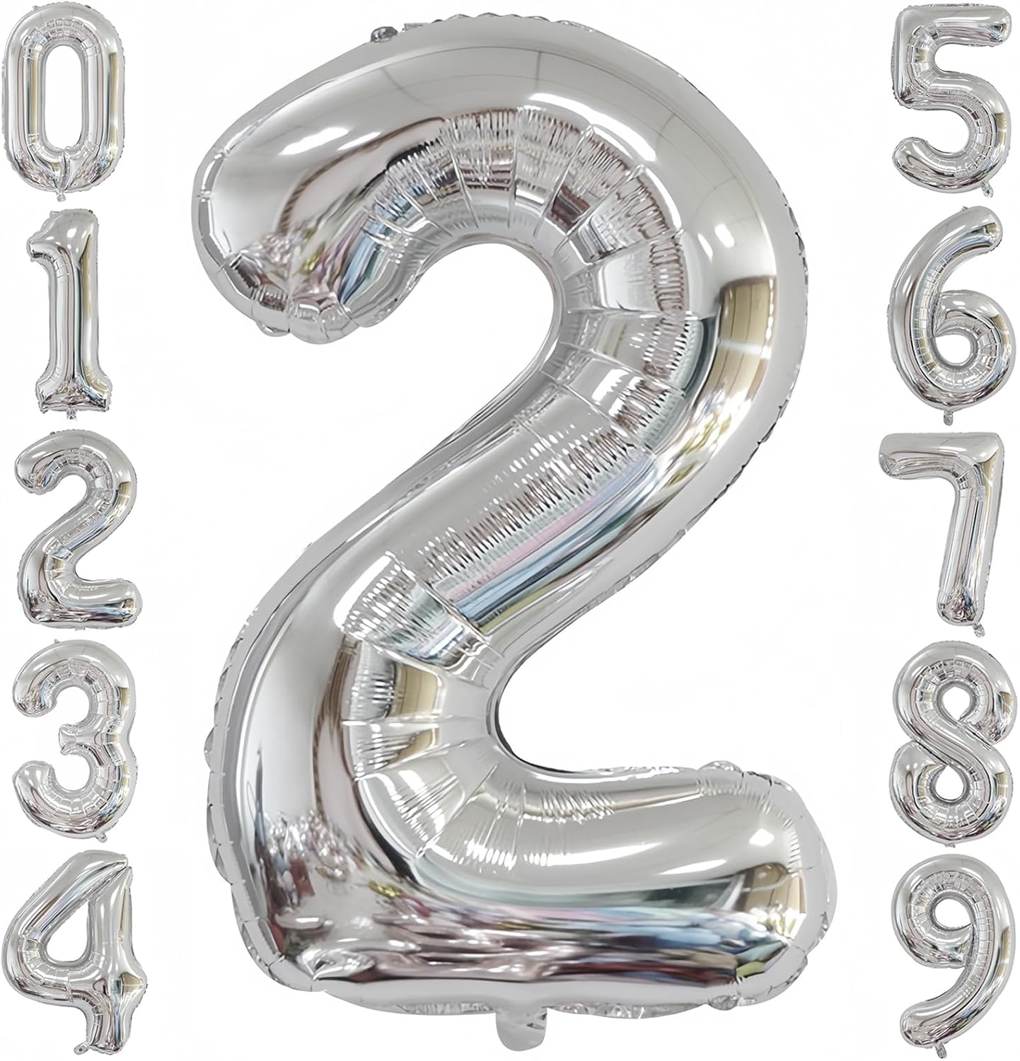 Silver 2 Balloon,40 Inch Number 2 Balloon,2 Birthday Balloon Decorations,Helium Silver 2 Balloon Number for Birthday Party Decorations