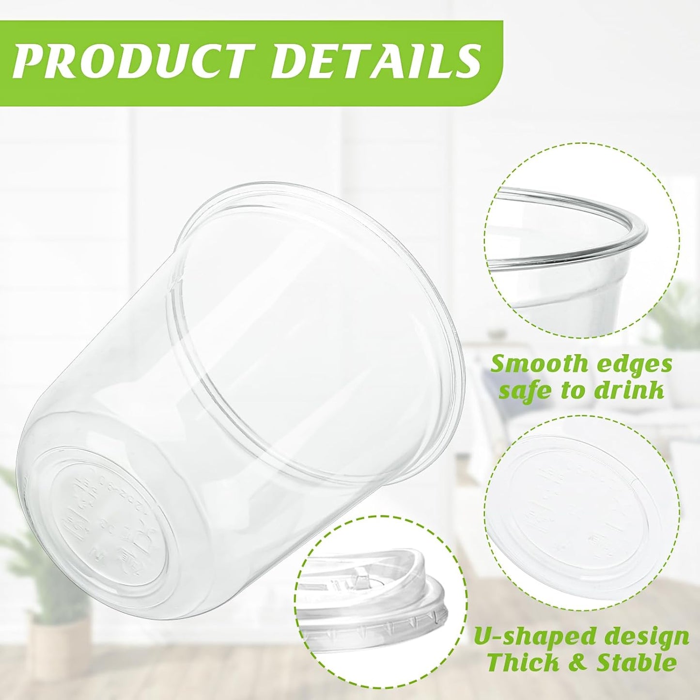 12oz Disposable Stemless Glasses With Strawless Sip Lids,PET Disposable Drinking Cups,Clear Plastic Wine Glasses for Parties Birthday,Wedding,Meeting,Christmas Party Supplies. (100, Transparent)