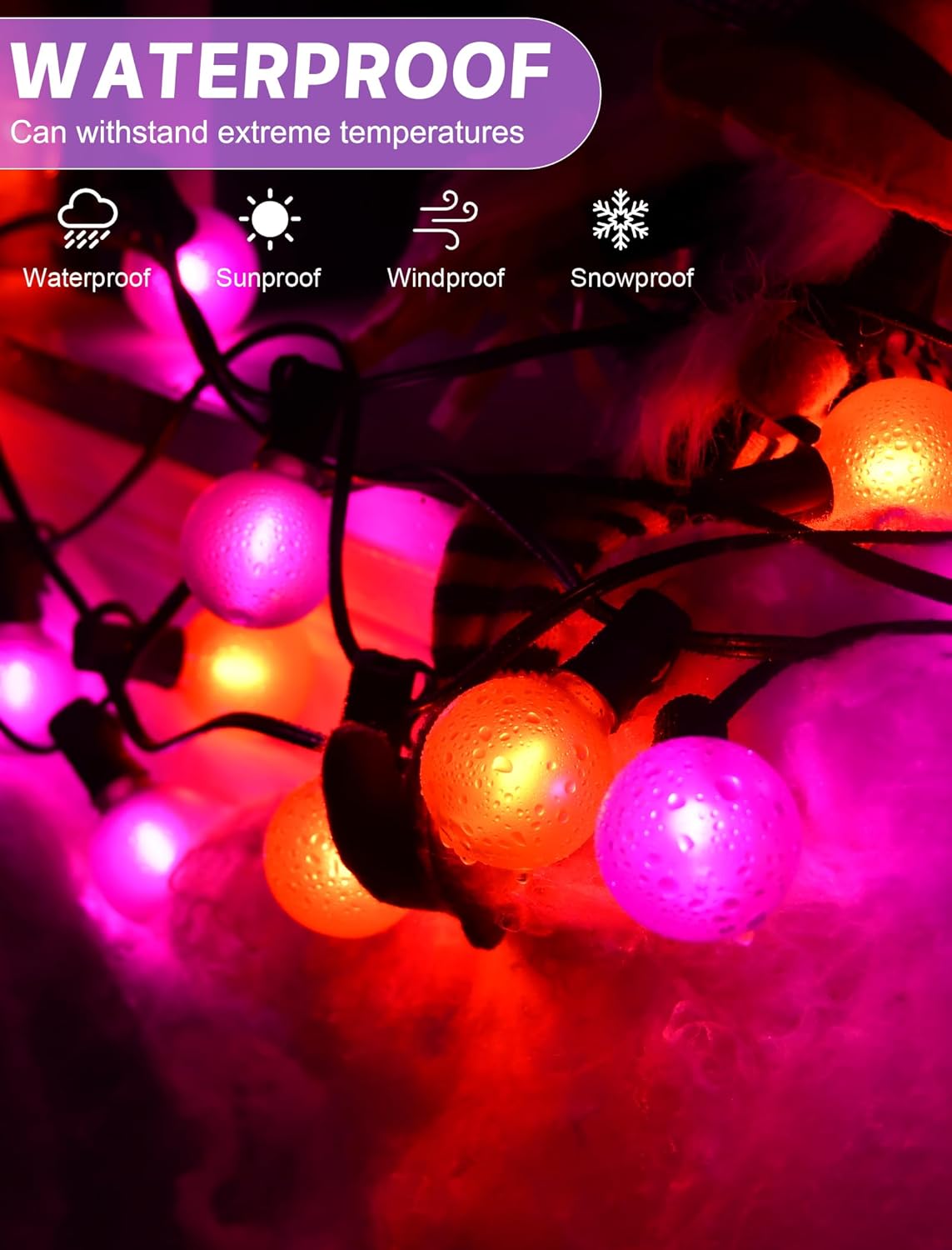 25ft Halloween String Lights Outdoor - G40 LED Orange and Purple String Lights with 27 Frosted Globe Bulbs(2 Spare), Vintage Halloween Decorations for Patio Balcony Porch Yard